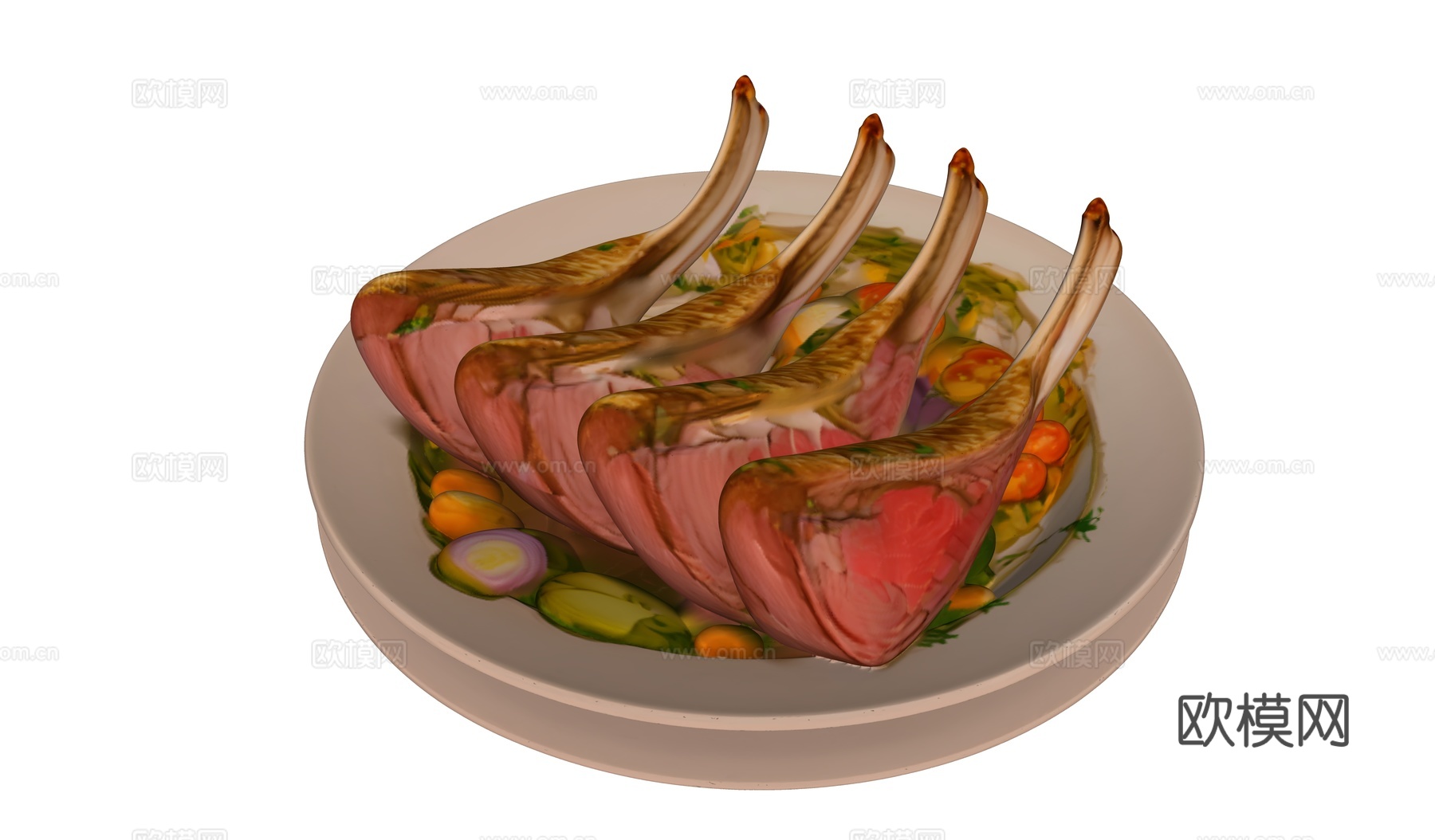 一盘美味的烤羊排su模型