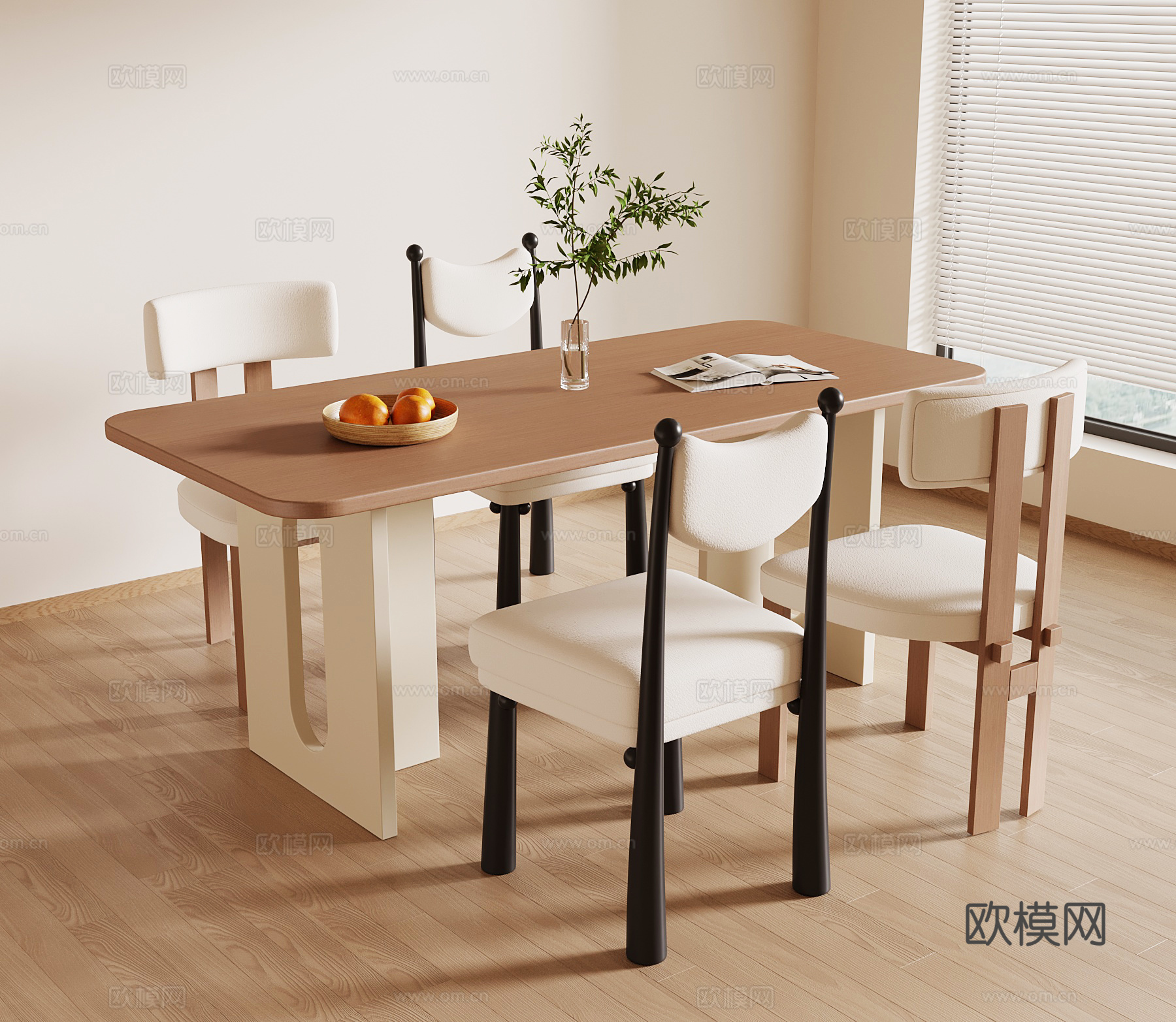 现代奶油餐桌椅su模型