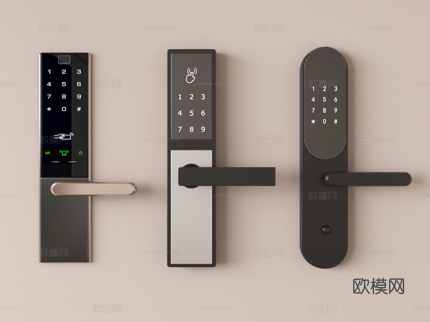 现代指纹锁 智能锁 密码锁su模型