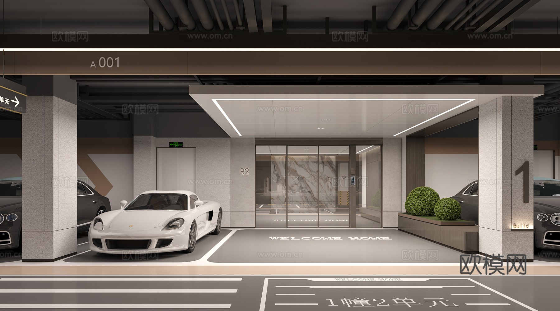 地下停车场3d模型下载（渲染图2）