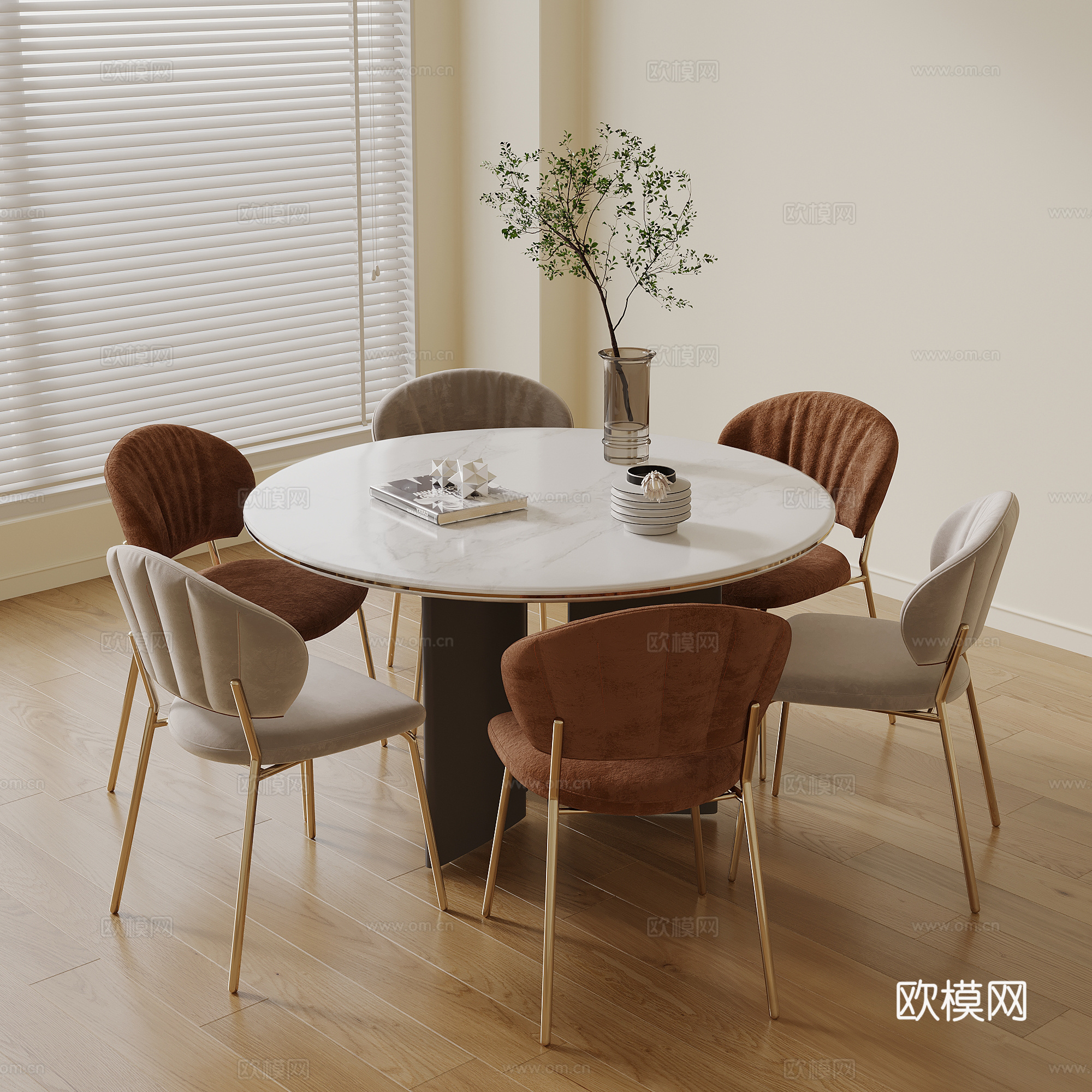 现代奶油风餐桌椅su模型