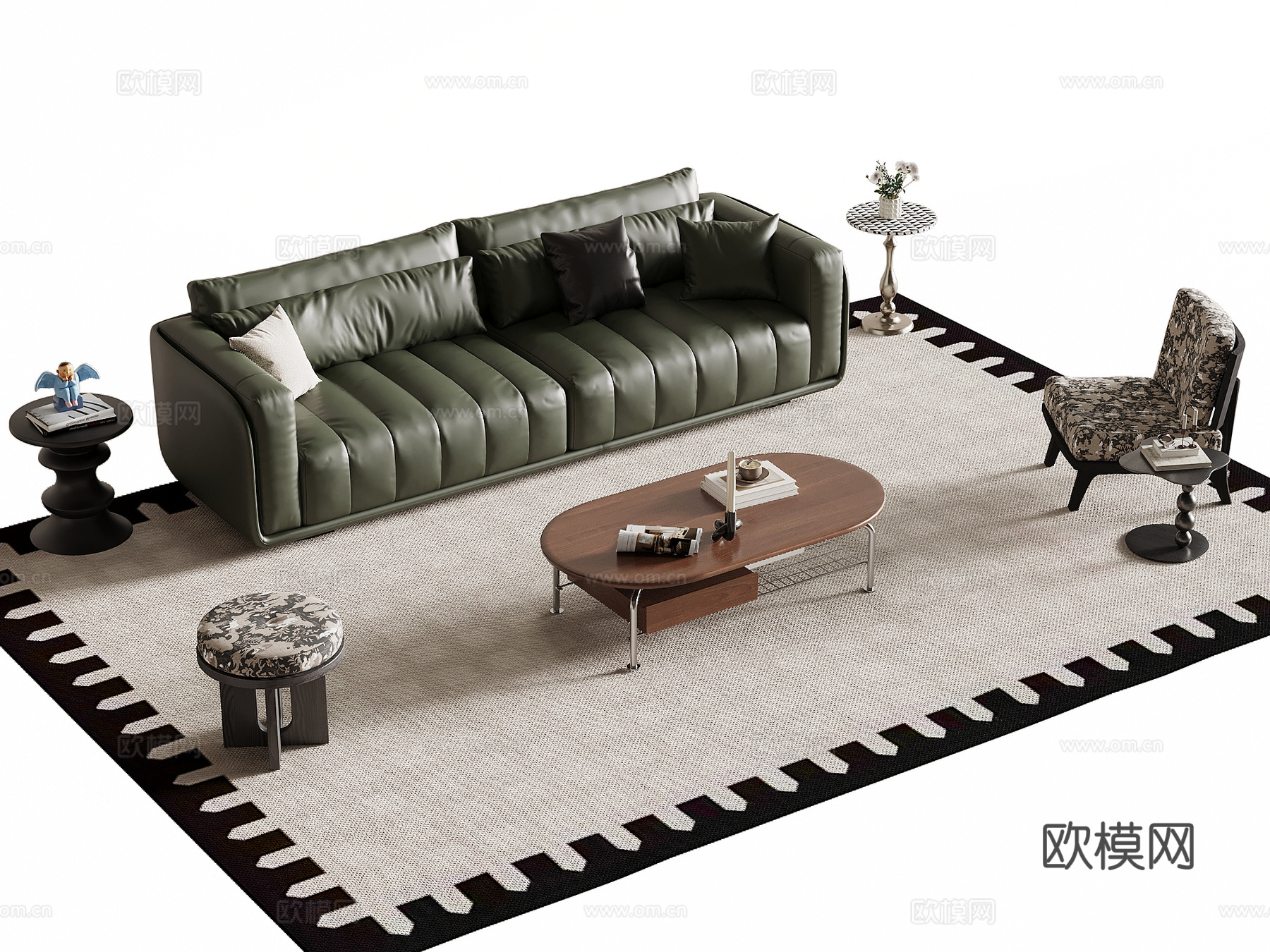法式复古风沙发茶几组合3d模型下载