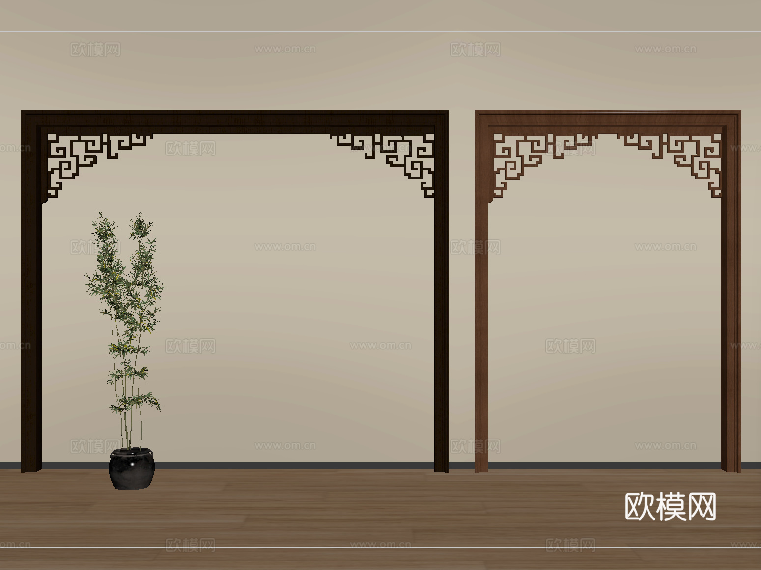 新中式垭口 隔断 门洞su模型