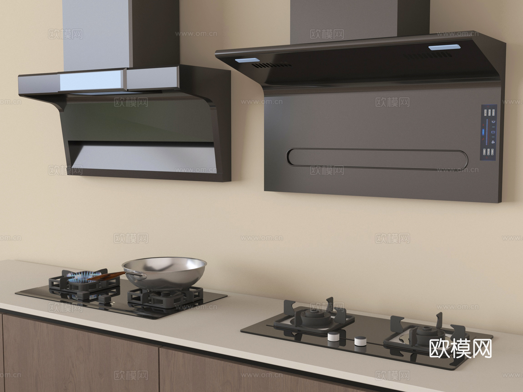 现代油烟机 燃气灶 灶具su模型
