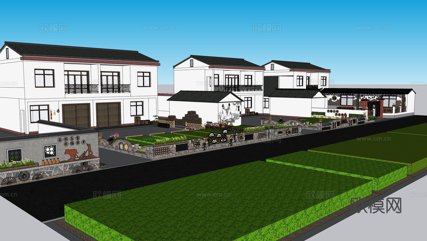 新中式乡村庭院 乡村民房 古建民俗 民宿建筑su模型