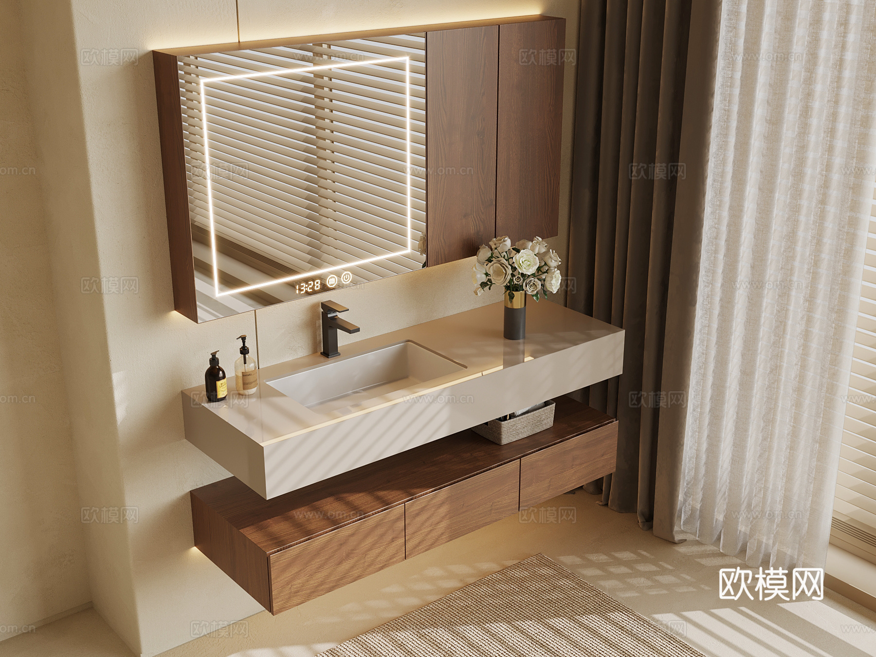 中古风浴室柜su模型