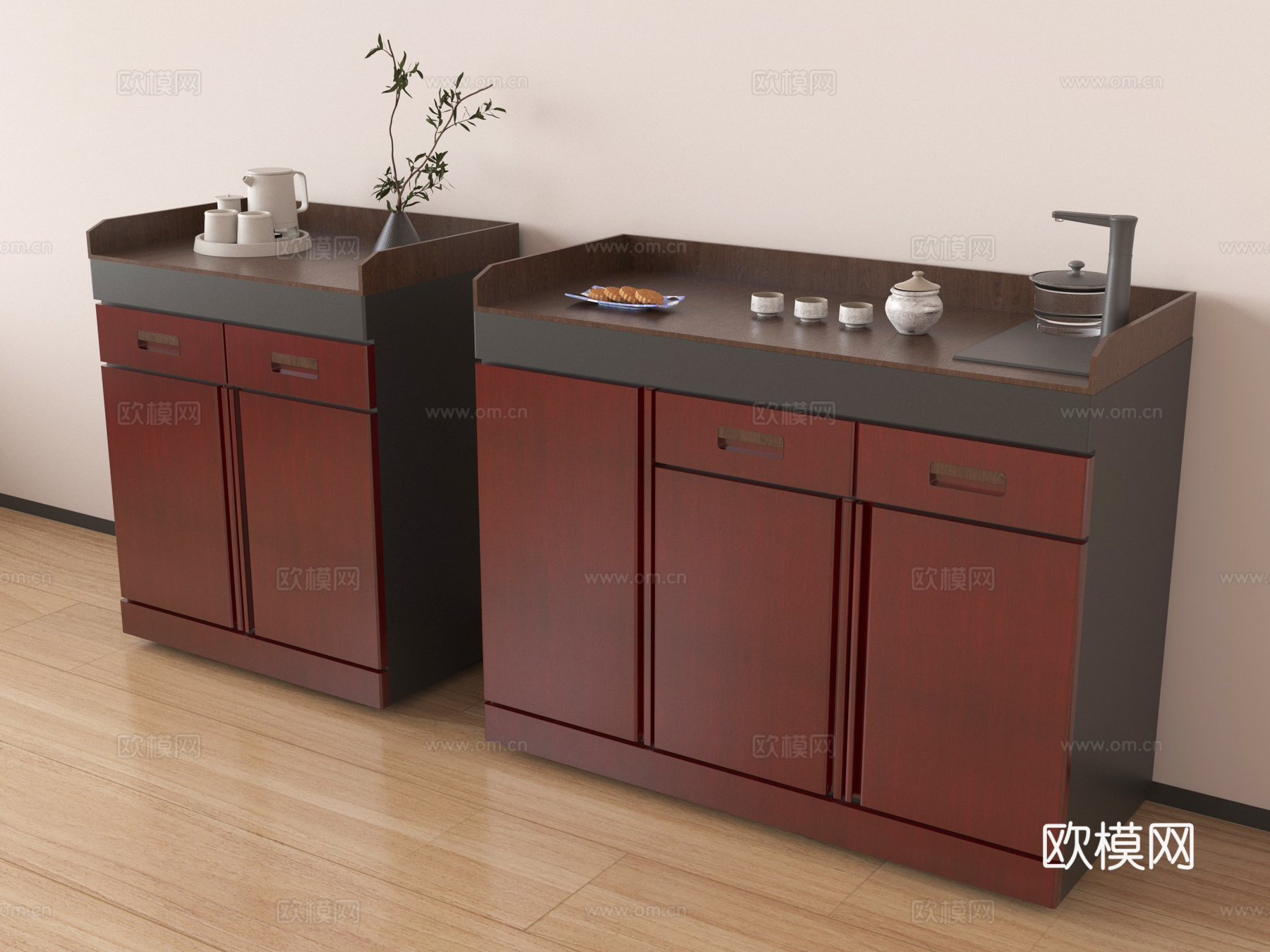中式餐边柜 茶水柜 备餐柜su模型