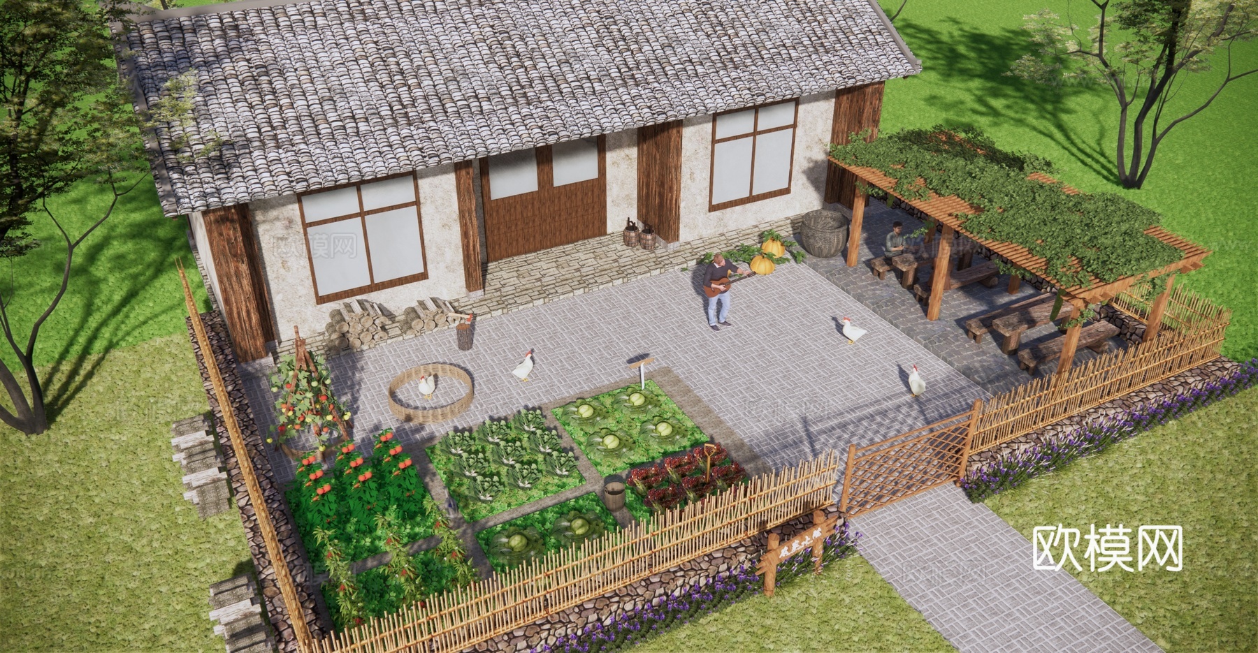 新中式乡村农家小院 蔬菜种植su模型su模型