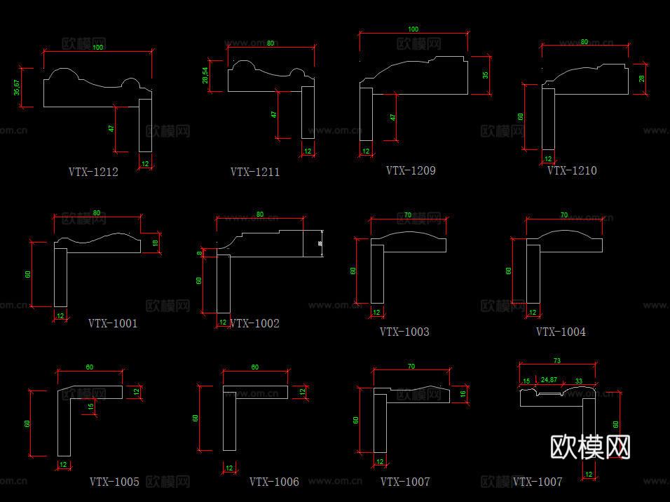 踢脚线天花脚线门套线石膏线条CAD图库cad施工图下载（渲染图5）