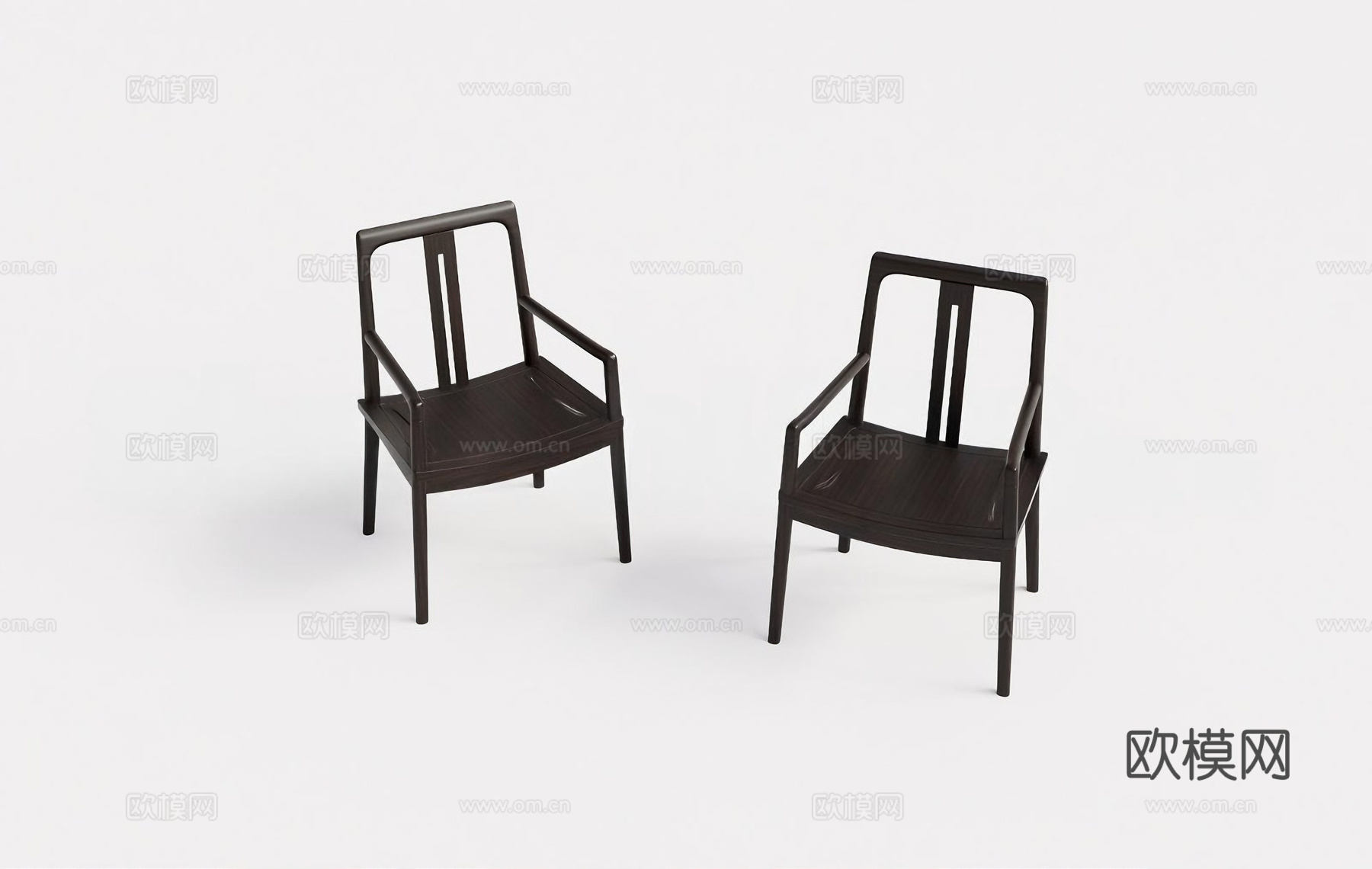 新中式椅子 黑色木椅 餐椅 高背椅su模型