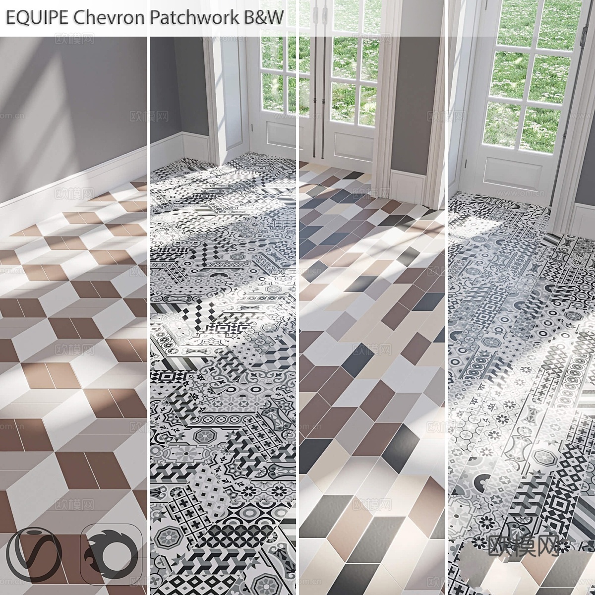 EQUIPE Chevron Patchwork 黑白 Bl3d模型下载