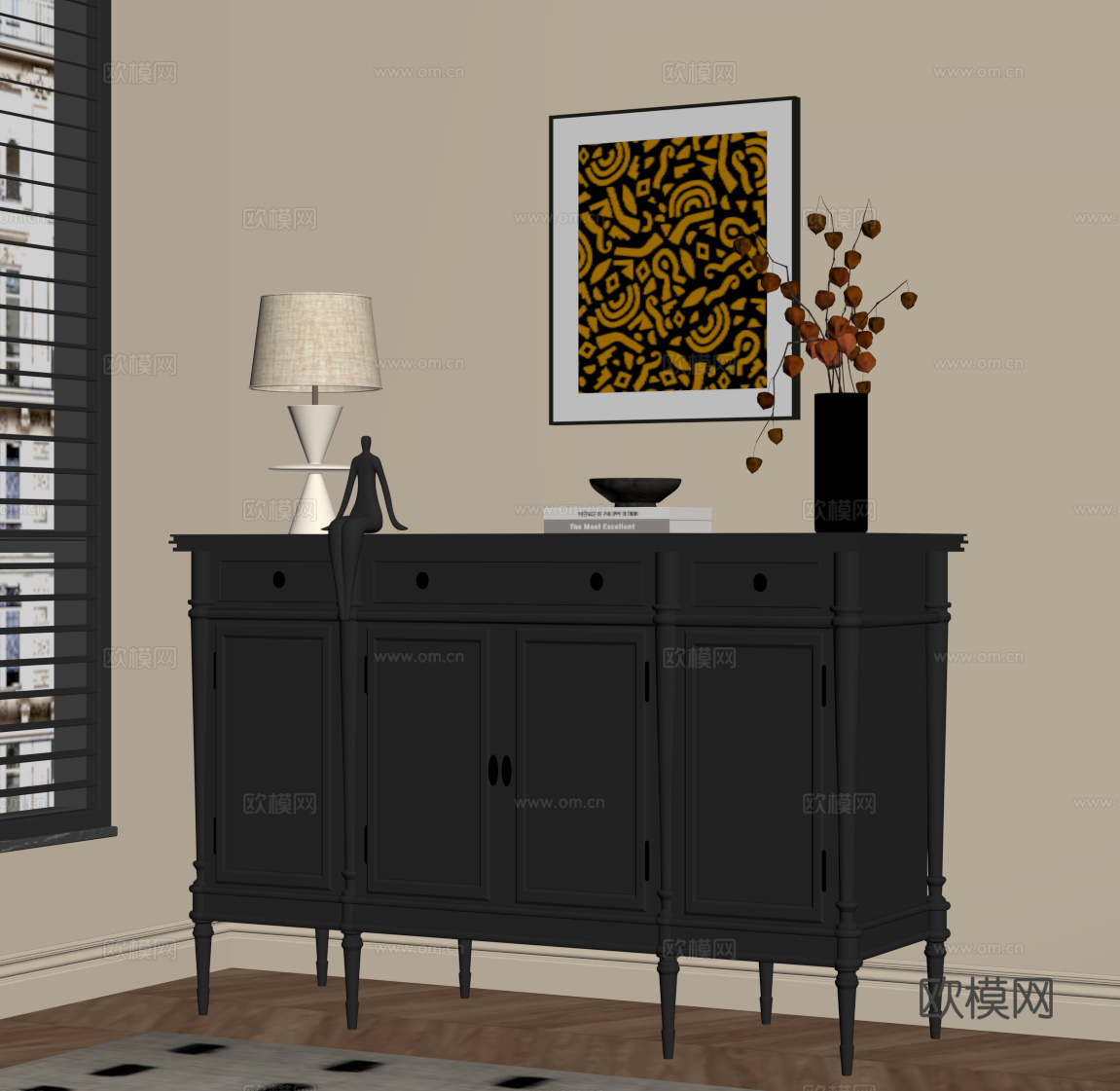 法式复古玄关柜 端景柜su模型