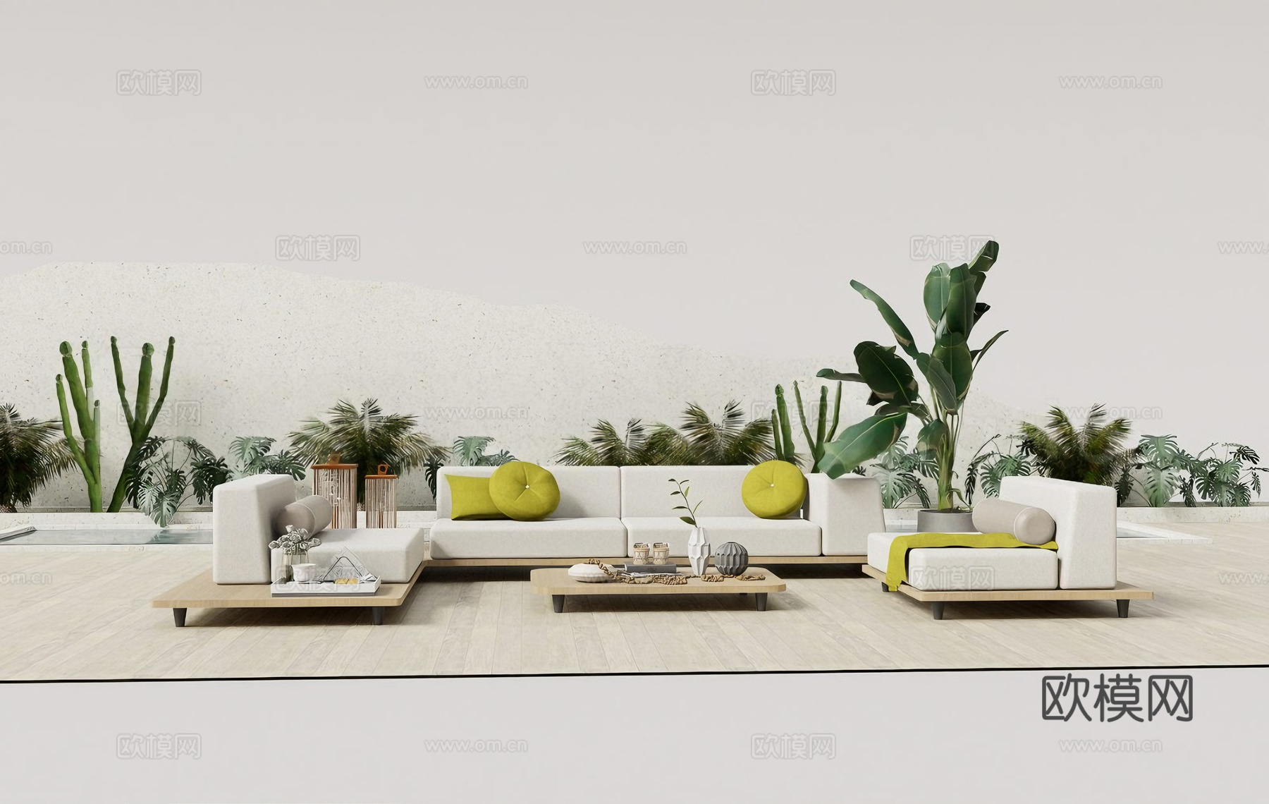 户外沙发 庭院家具 木质茶几 户外茶几su模型