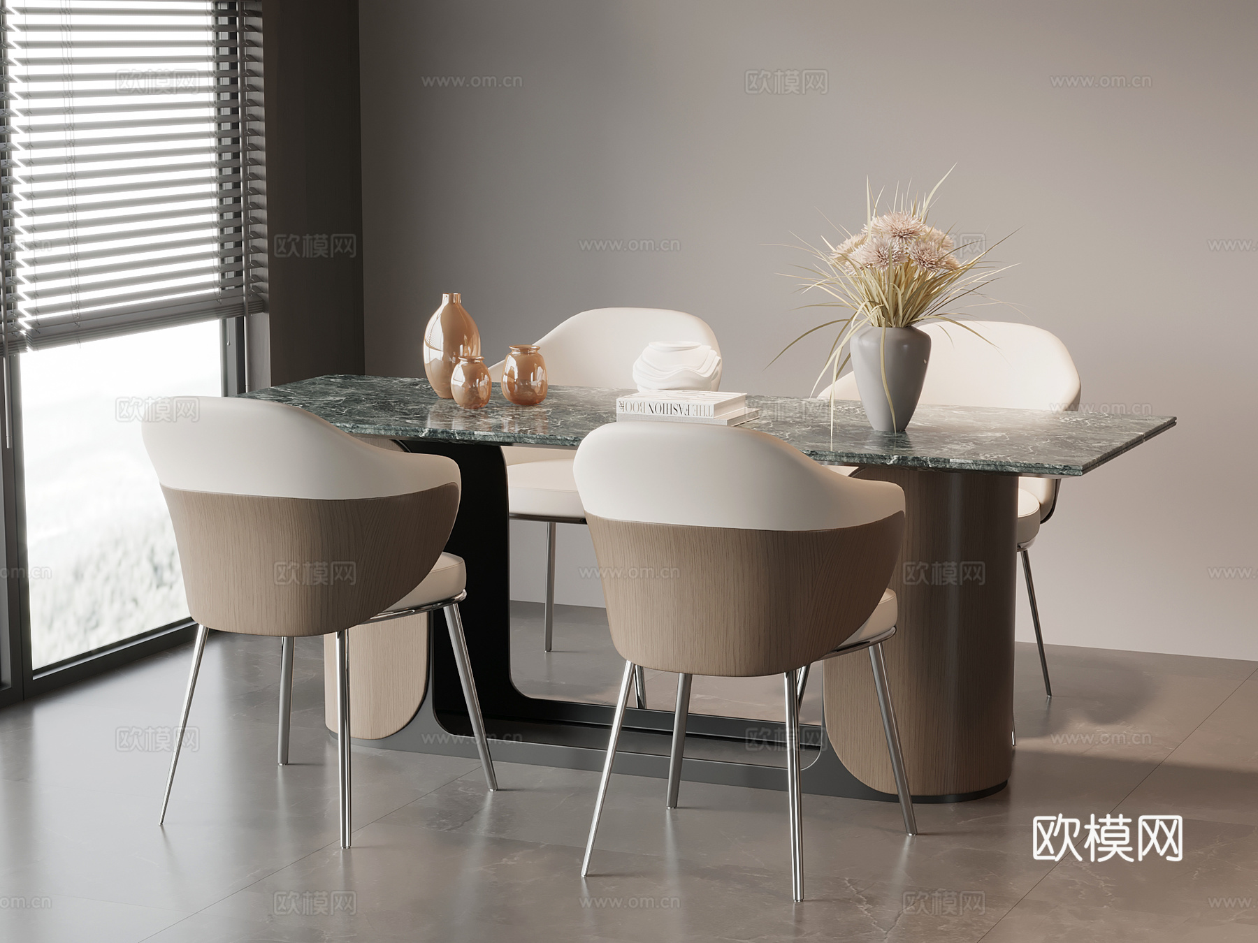 现代意式餐桌椅su模型