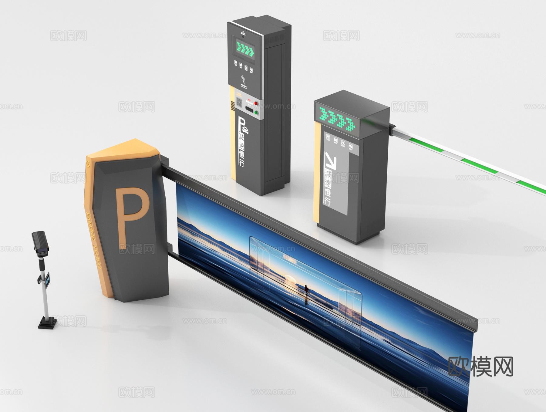现代道闸闸机 门禁 停车感应升降杆su模型