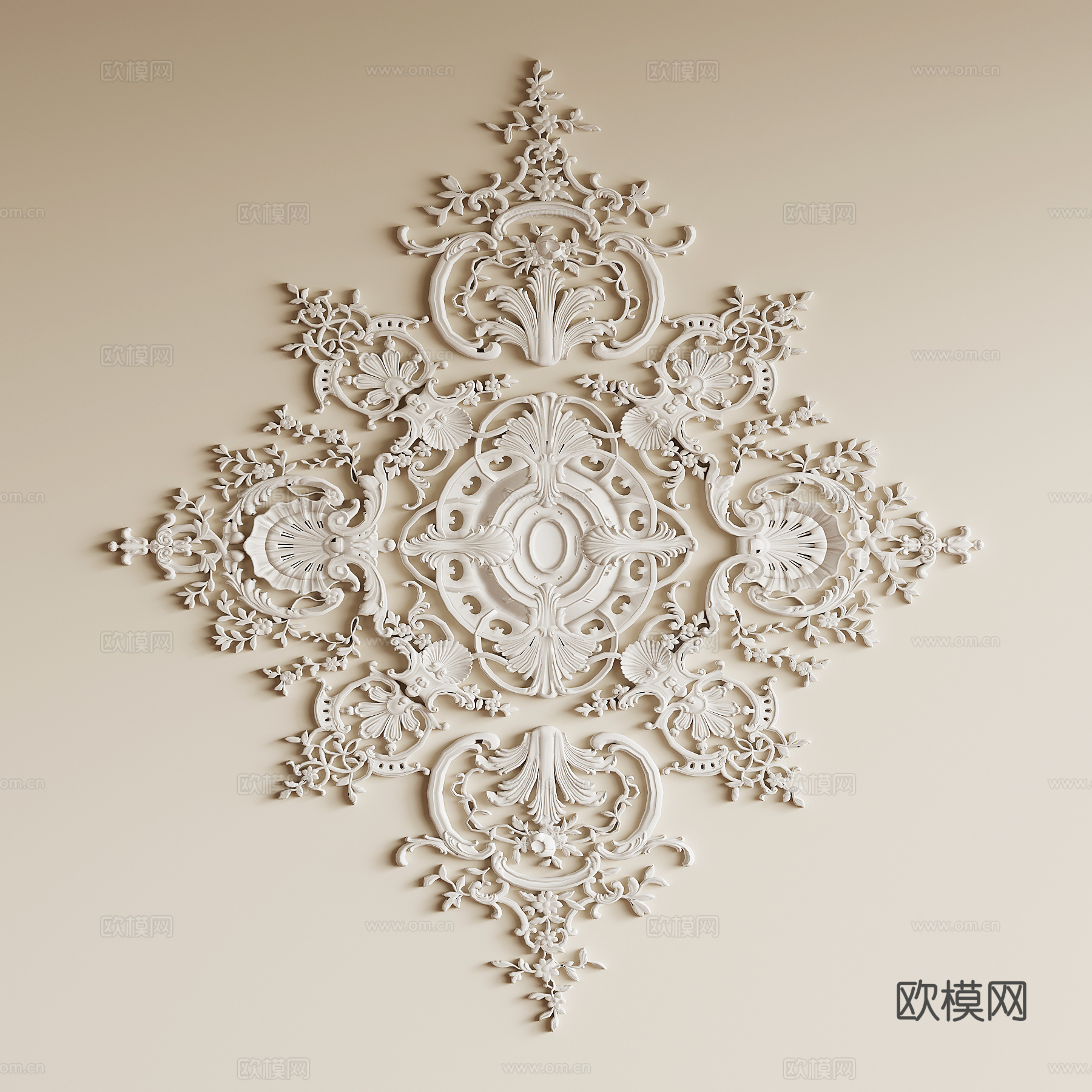 法式复古灯盘 石膏灯盘su模型