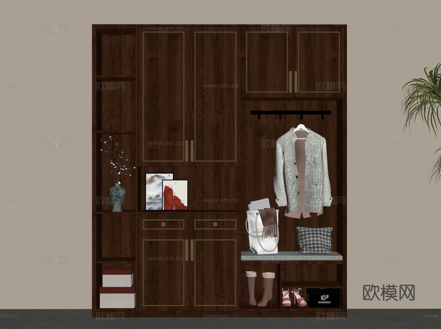 新中式鞋柜su模型