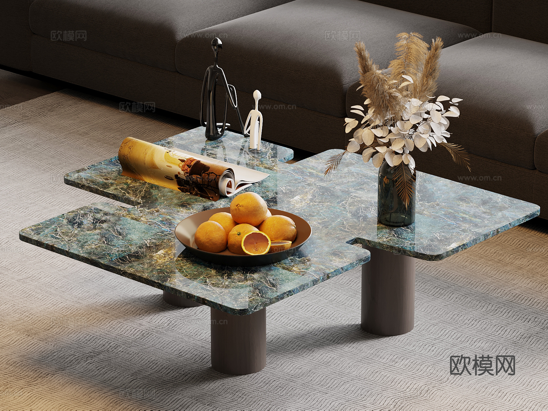 现代意式茶几 大理石茶几su模型