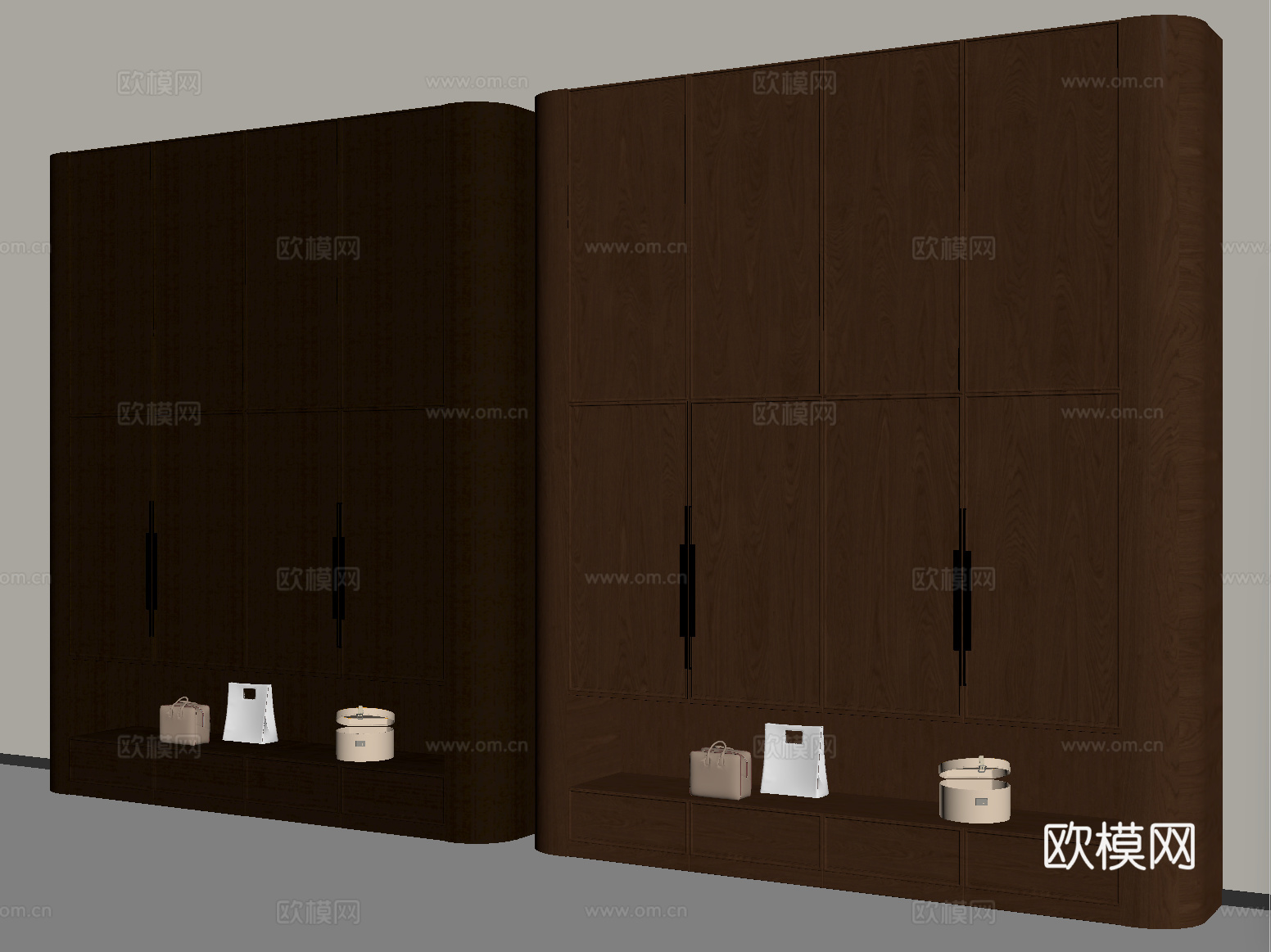 现代意式衣柜 装饰柜 木材 高柜su模型