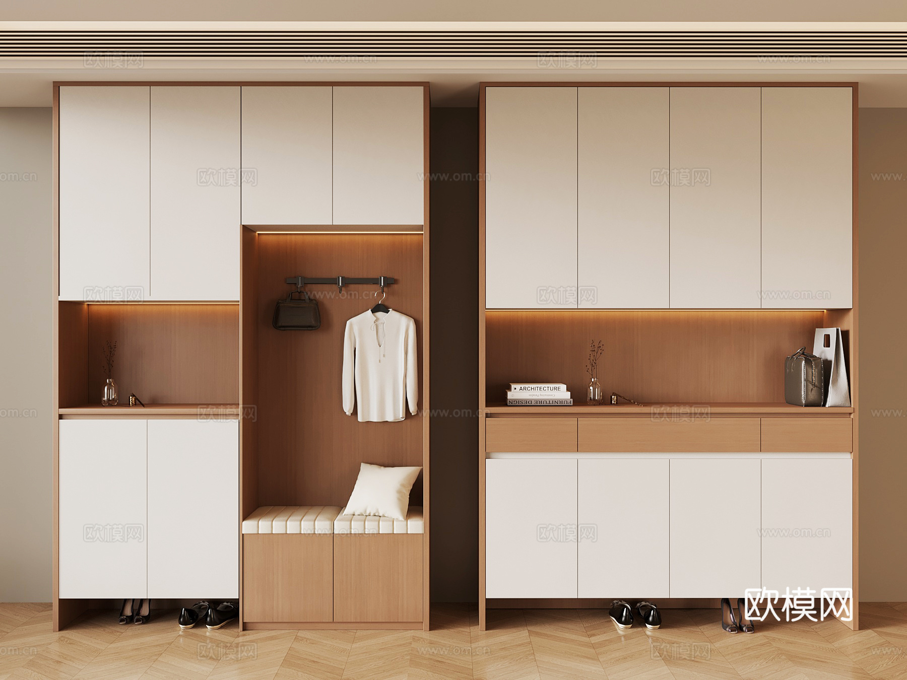 现代奶油风鞋柜 玄关柜su模型