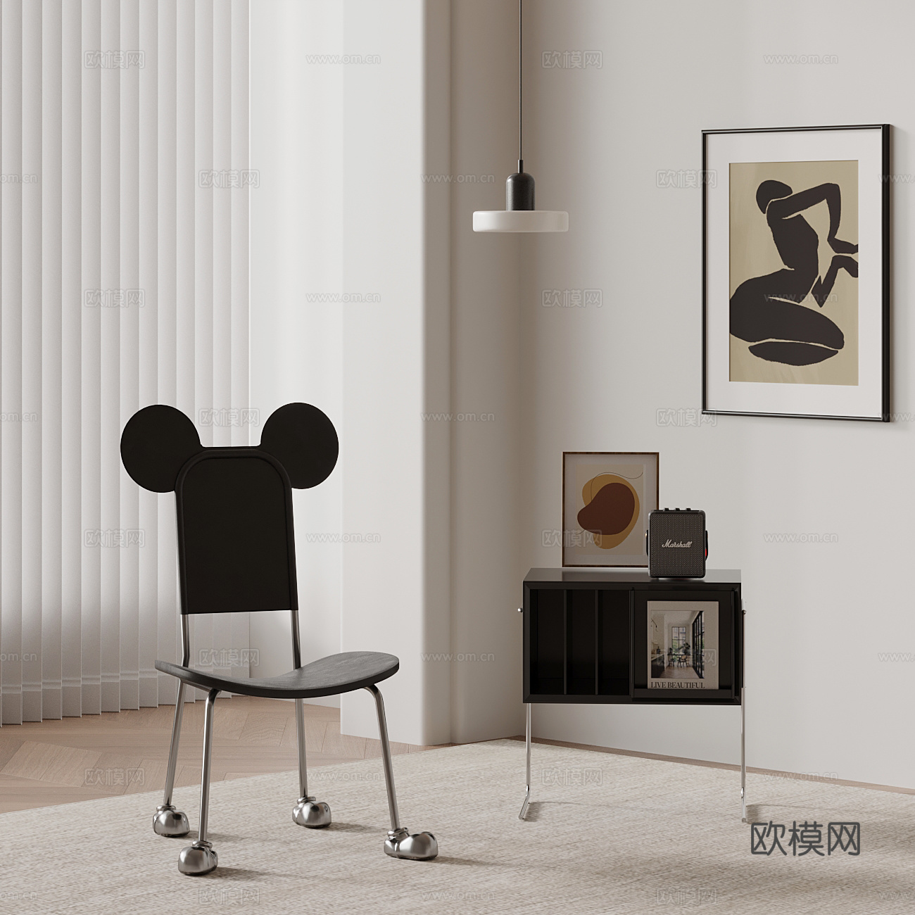 现代休闲椅 边几su模型