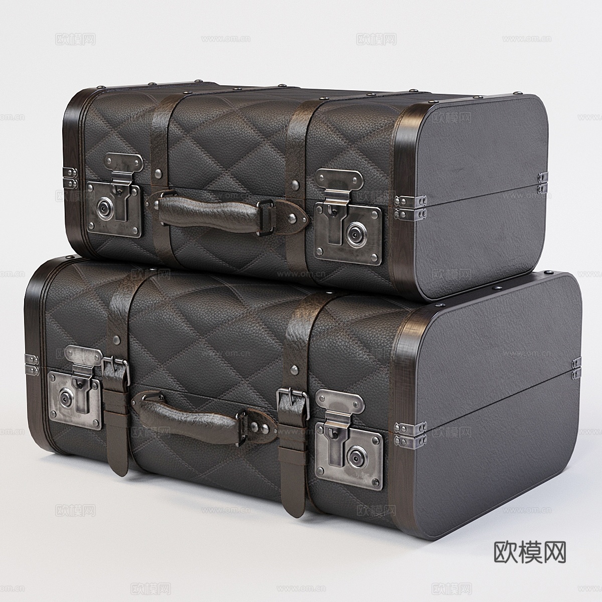 黑色复古行李箱3d模型下载