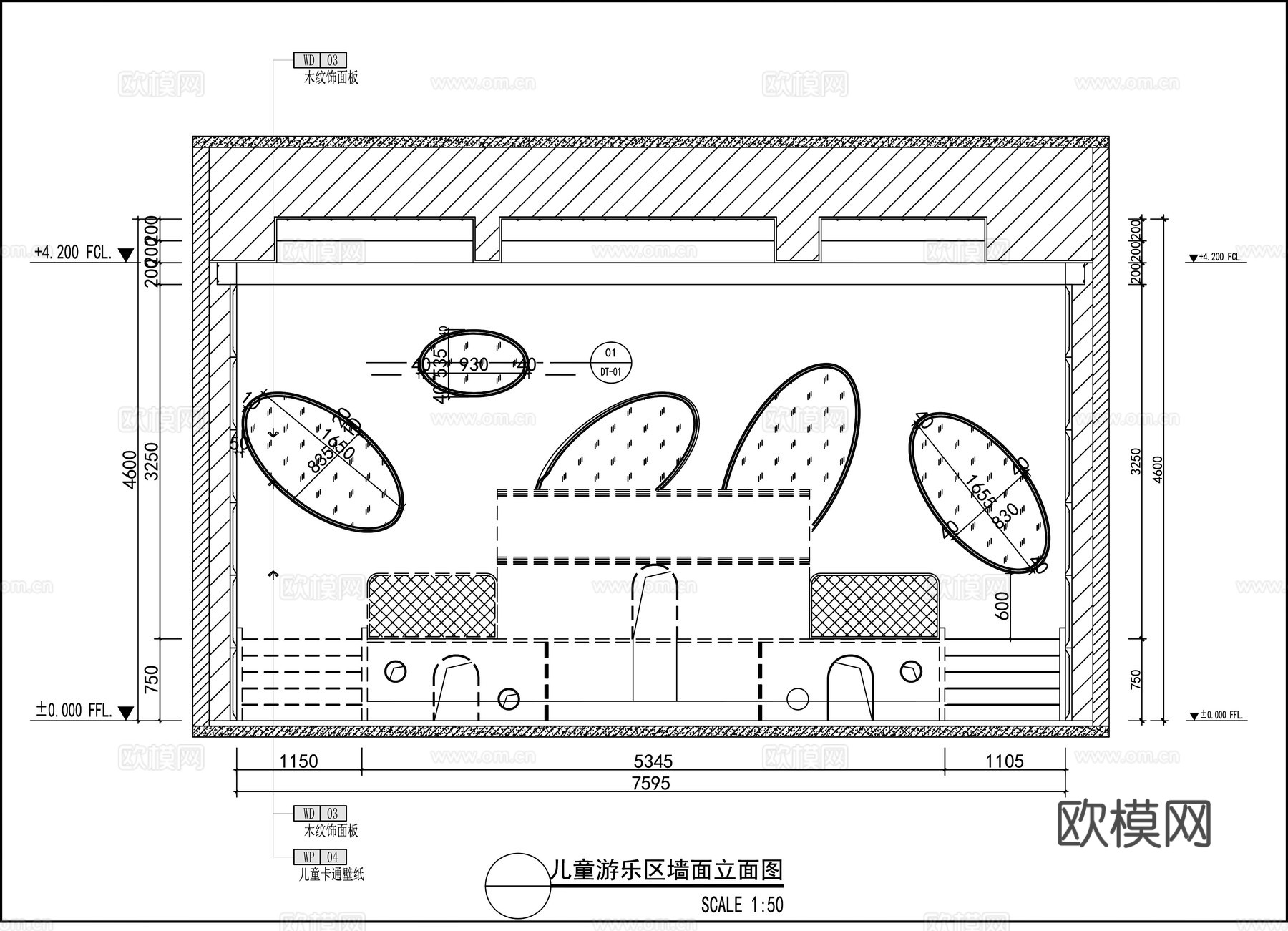 墙面节点 墙面凿洞节点 儿童室内墙面装饰cad施工图