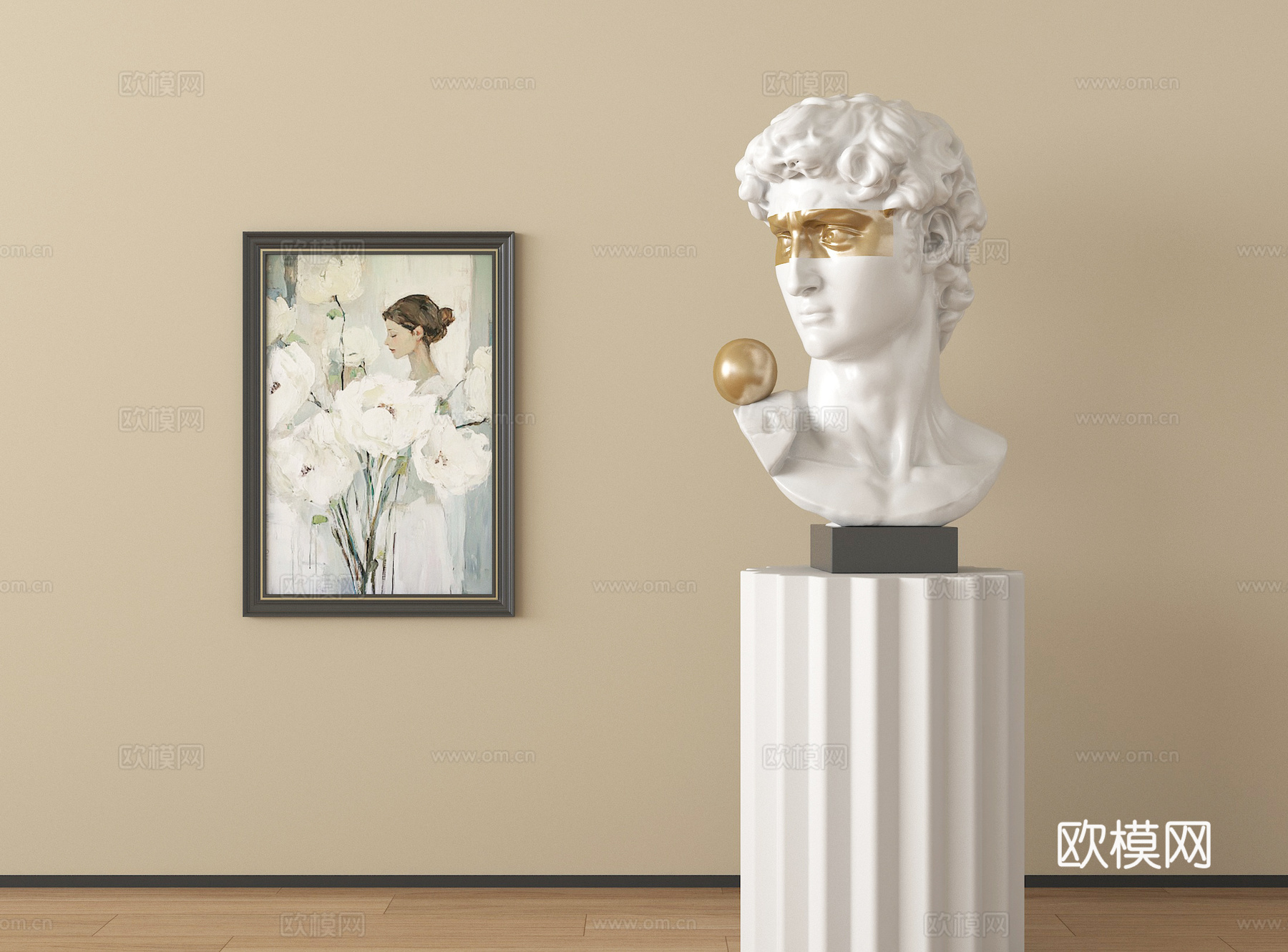现代雕塑摆件 石膏雕塑 挂画su模型