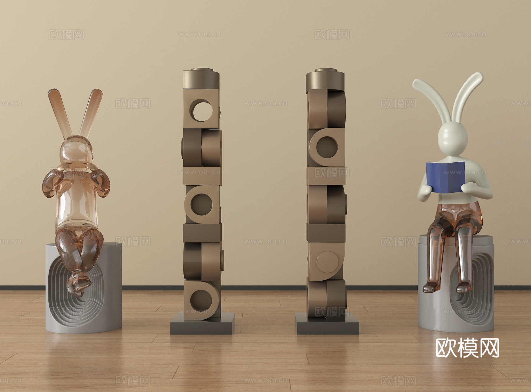 现代雕塑摆件 兔子雕塑su模型