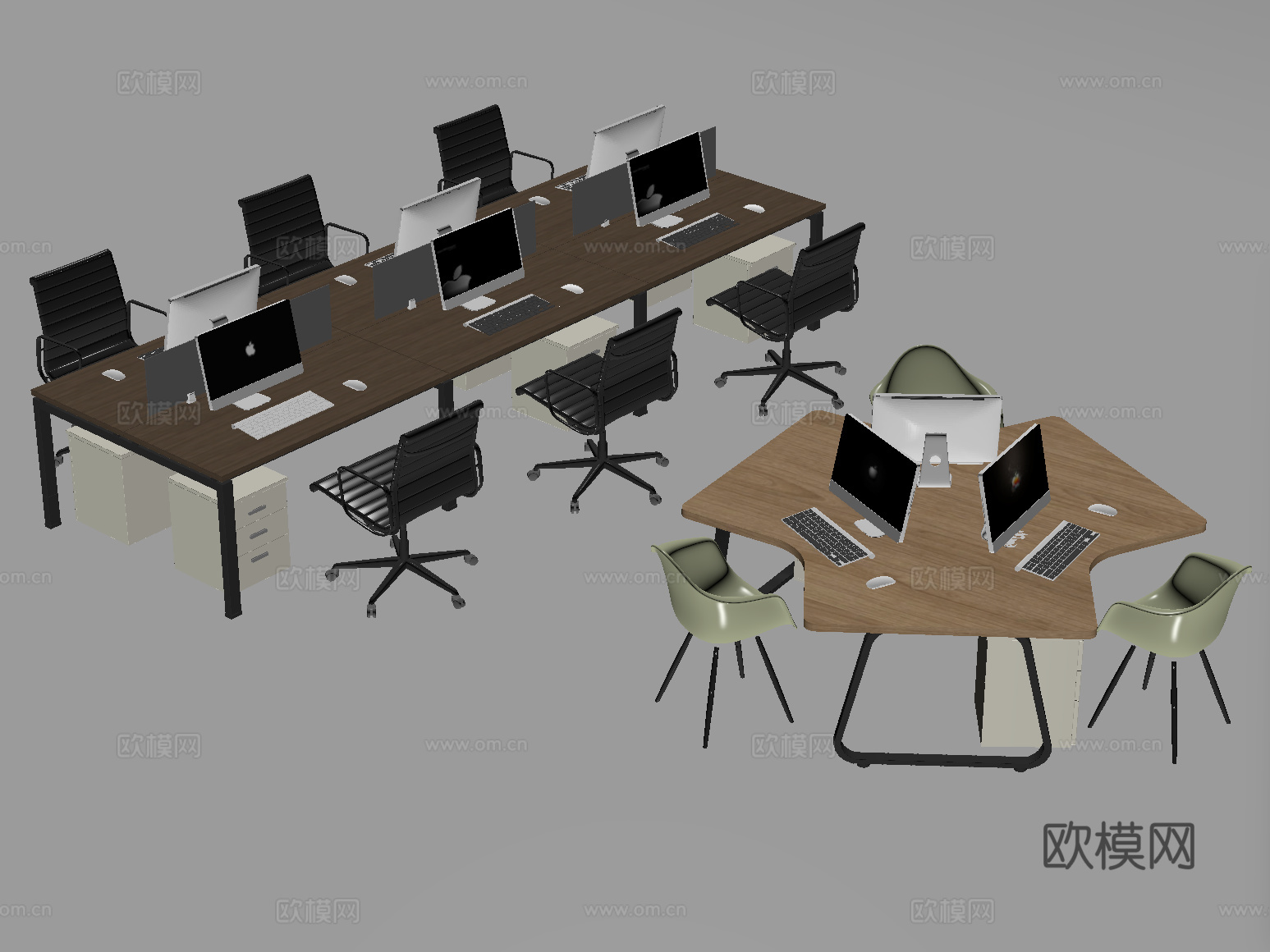 现代办公桌椅组合 职员工位 电脑桌su模型