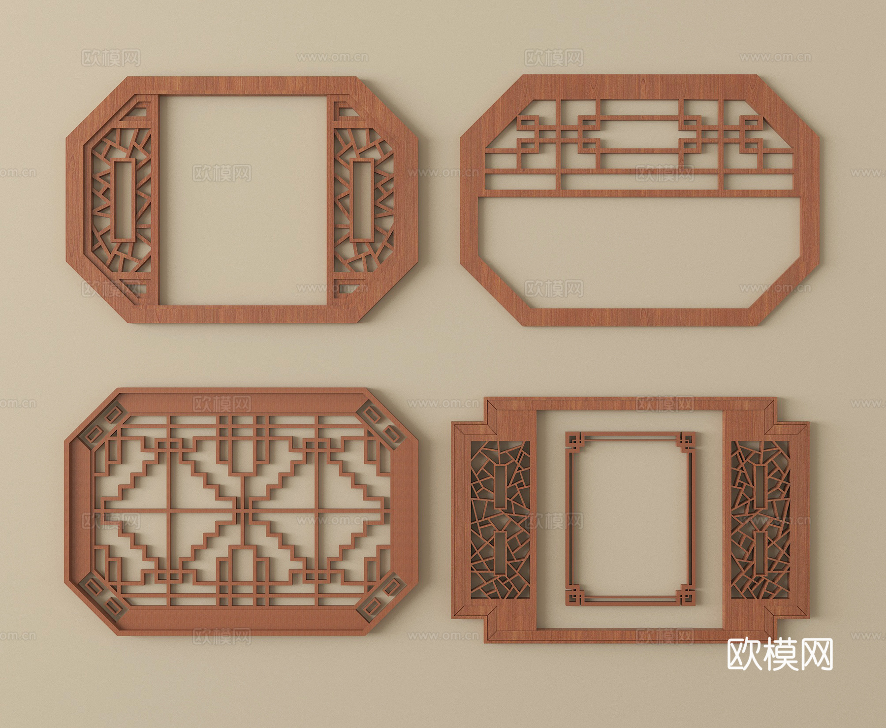 新中式镂花窗 仿古漏窗 窗花 镂空窗格 景墙花格窗su模型