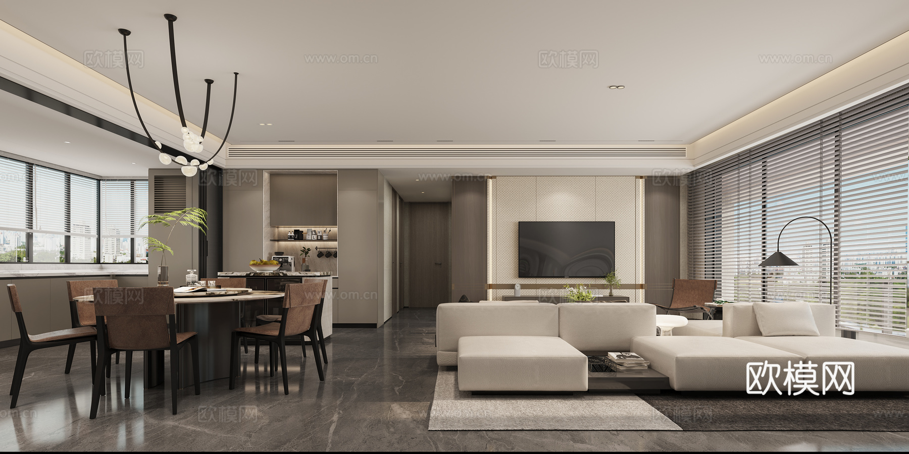 现代客餐厅3d模型下载（渲染图2）