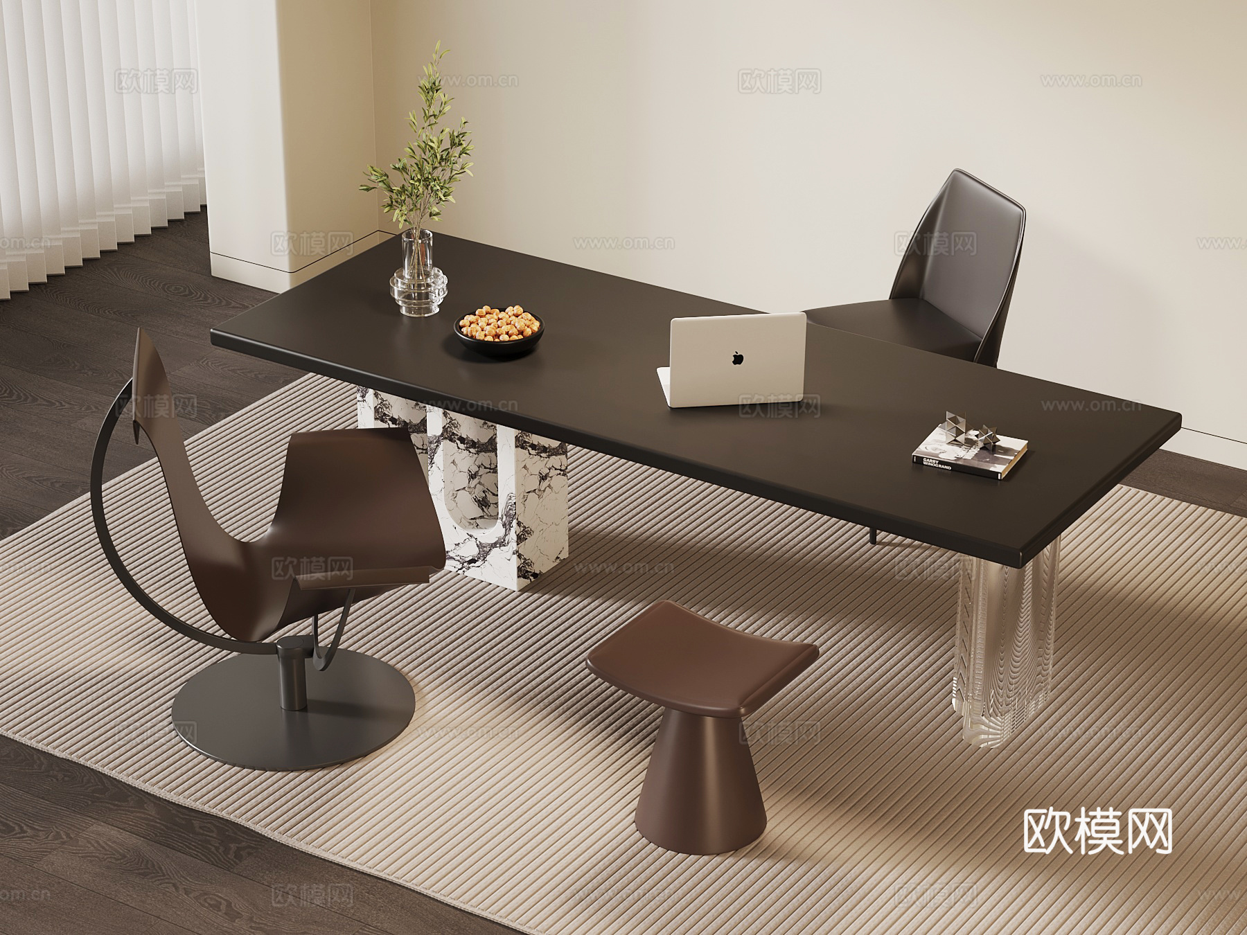 现代意式书桌椅3d模型下载