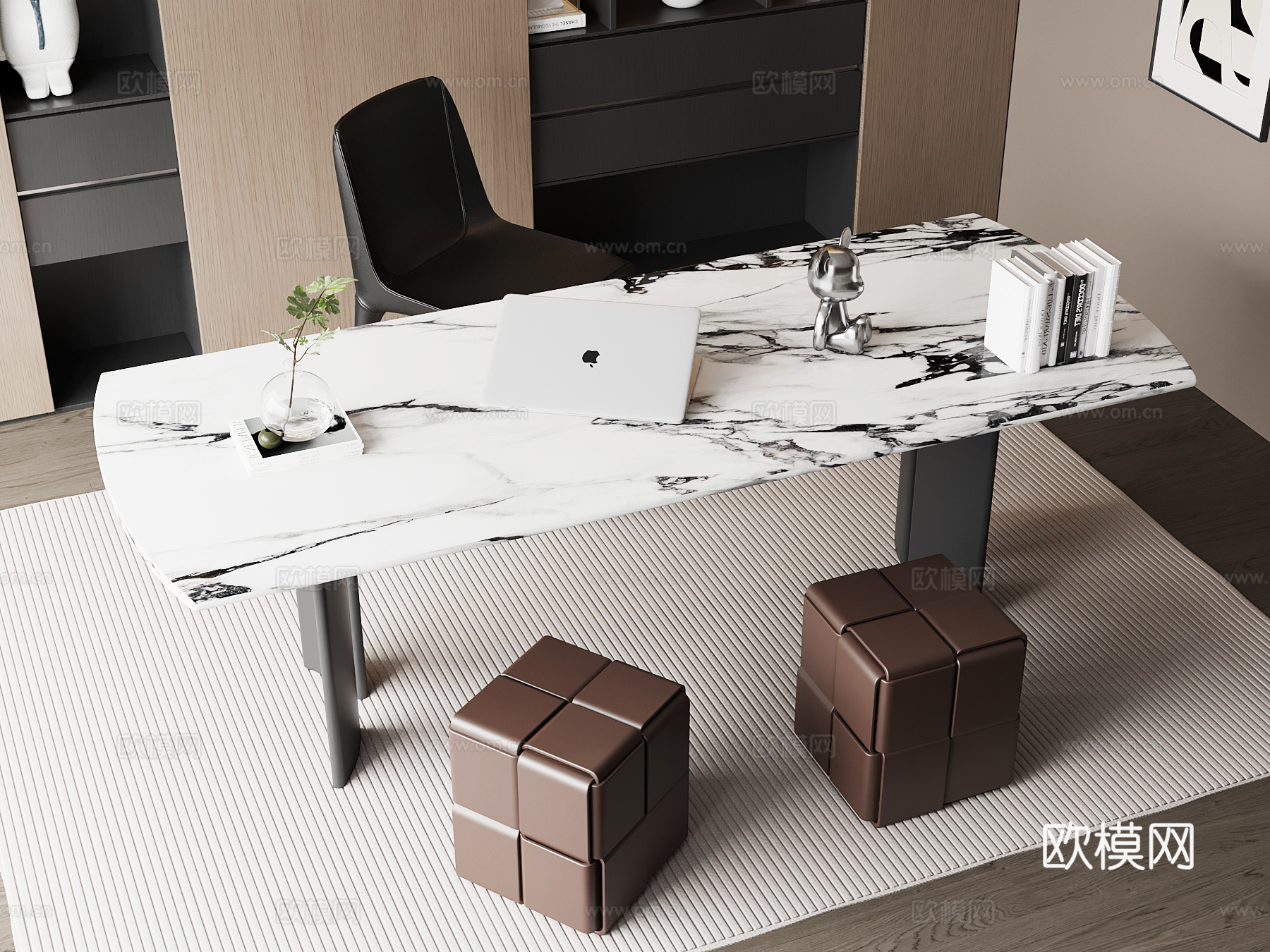 现代意式书房 书桌椅su模型