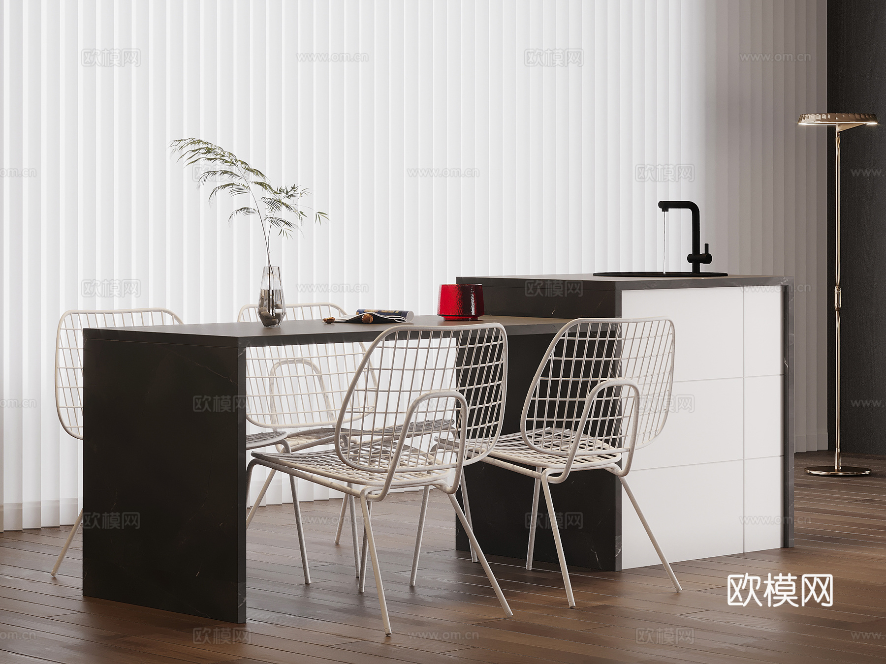 现代极简岛台 餐桌椅3d模型3d模型下载