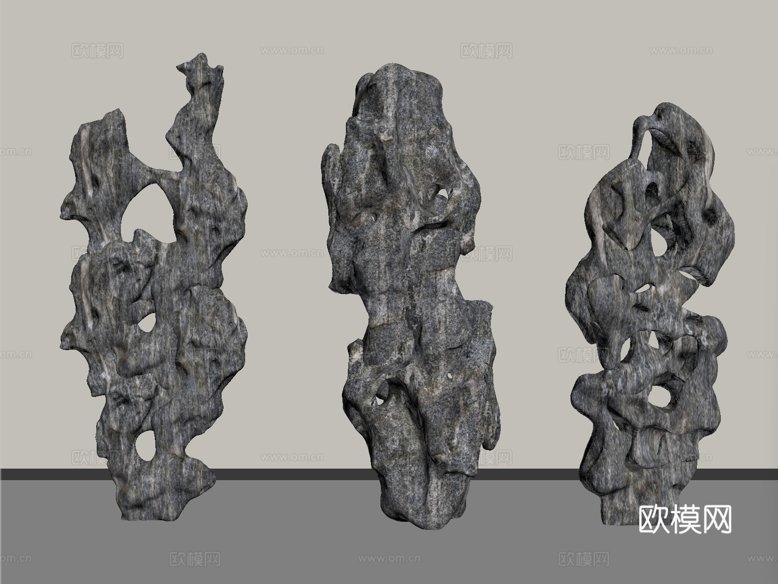 新中式假山石头  太湖石雕塑摆件su模型