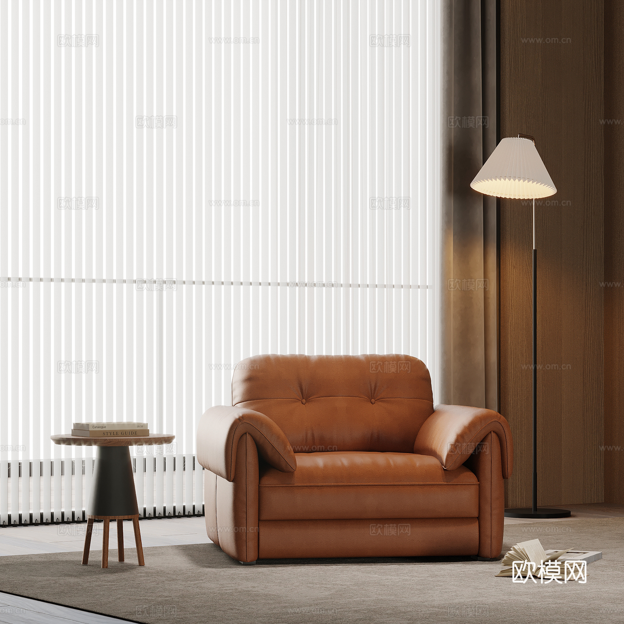 法式中古风单人沙发 休闲沙发 边几su模型