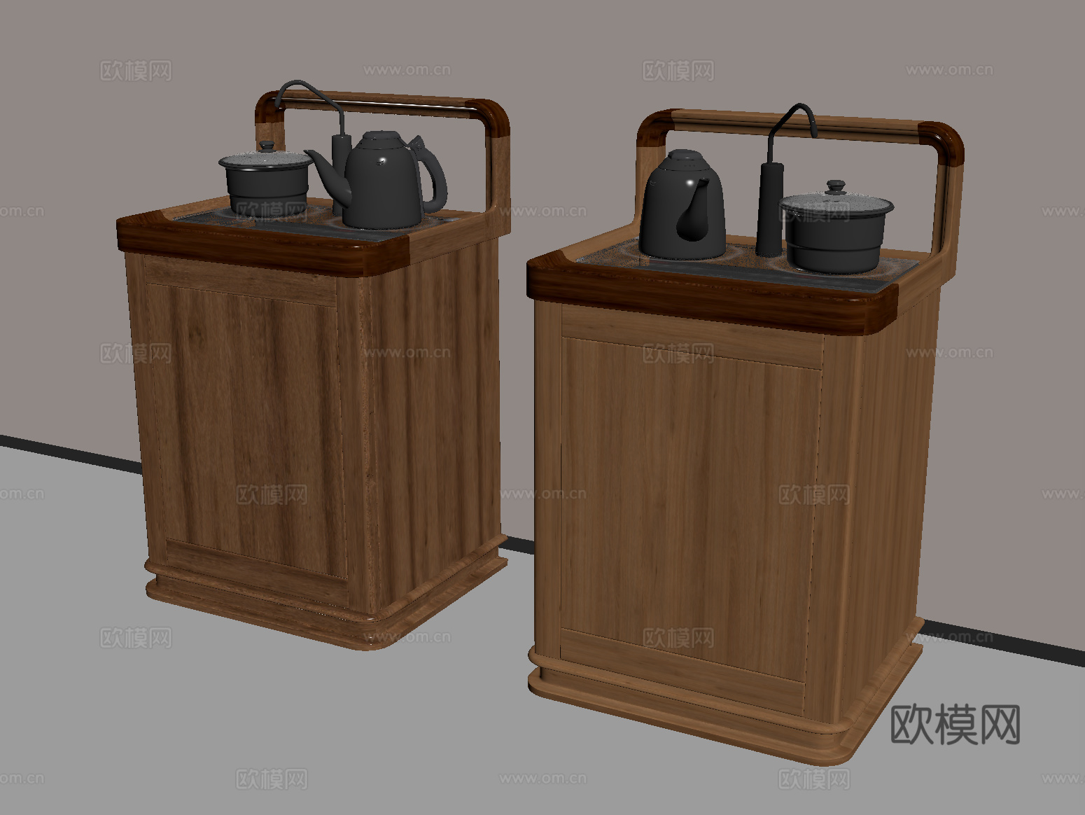新中式茶柜 茶水柜 茶壶su模型