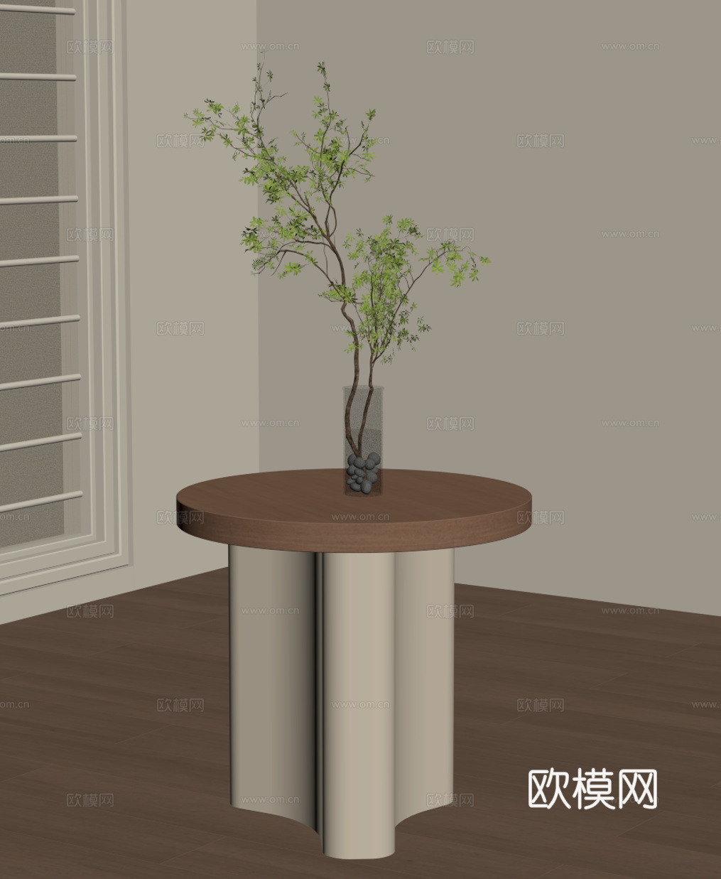 现代中古边几 奶油风边几su模型