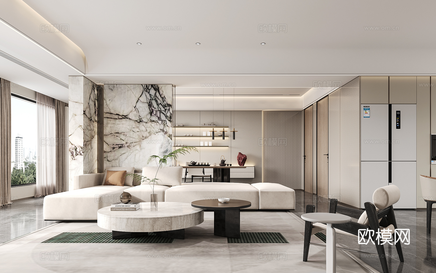 现代客餐厅3d模型下载（渲染图1）