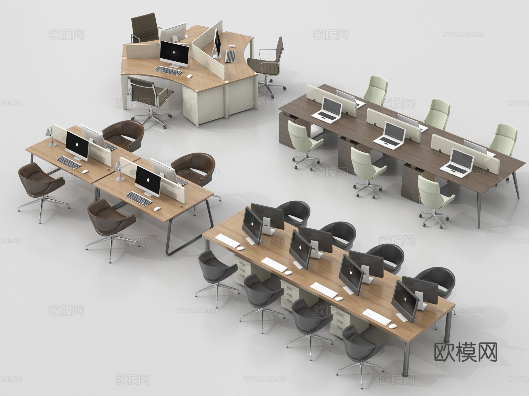 现代办公桌椅组合 职员工位 电脑桌su模型