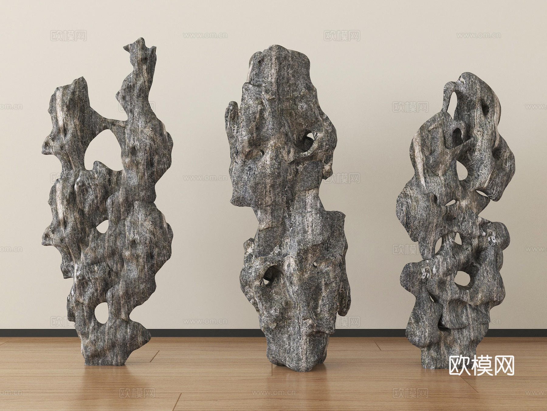 新中式假山石头  太湖石雕塑摆件su模型