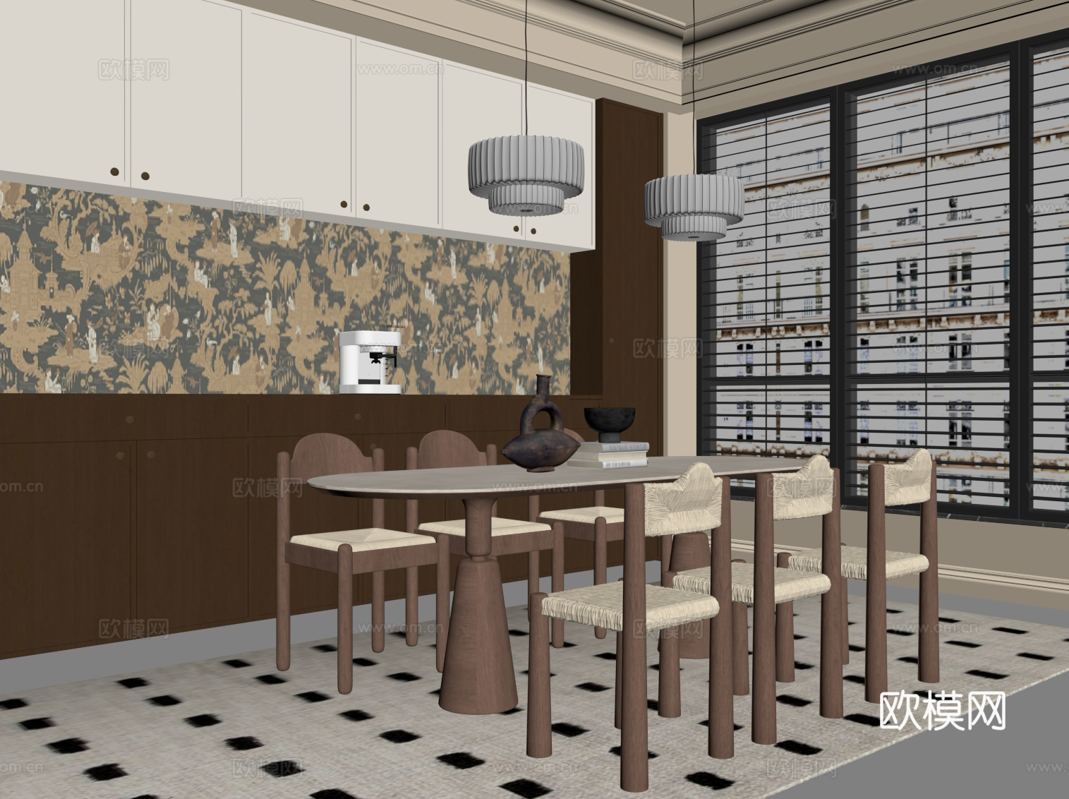 中古风餐厅su模型