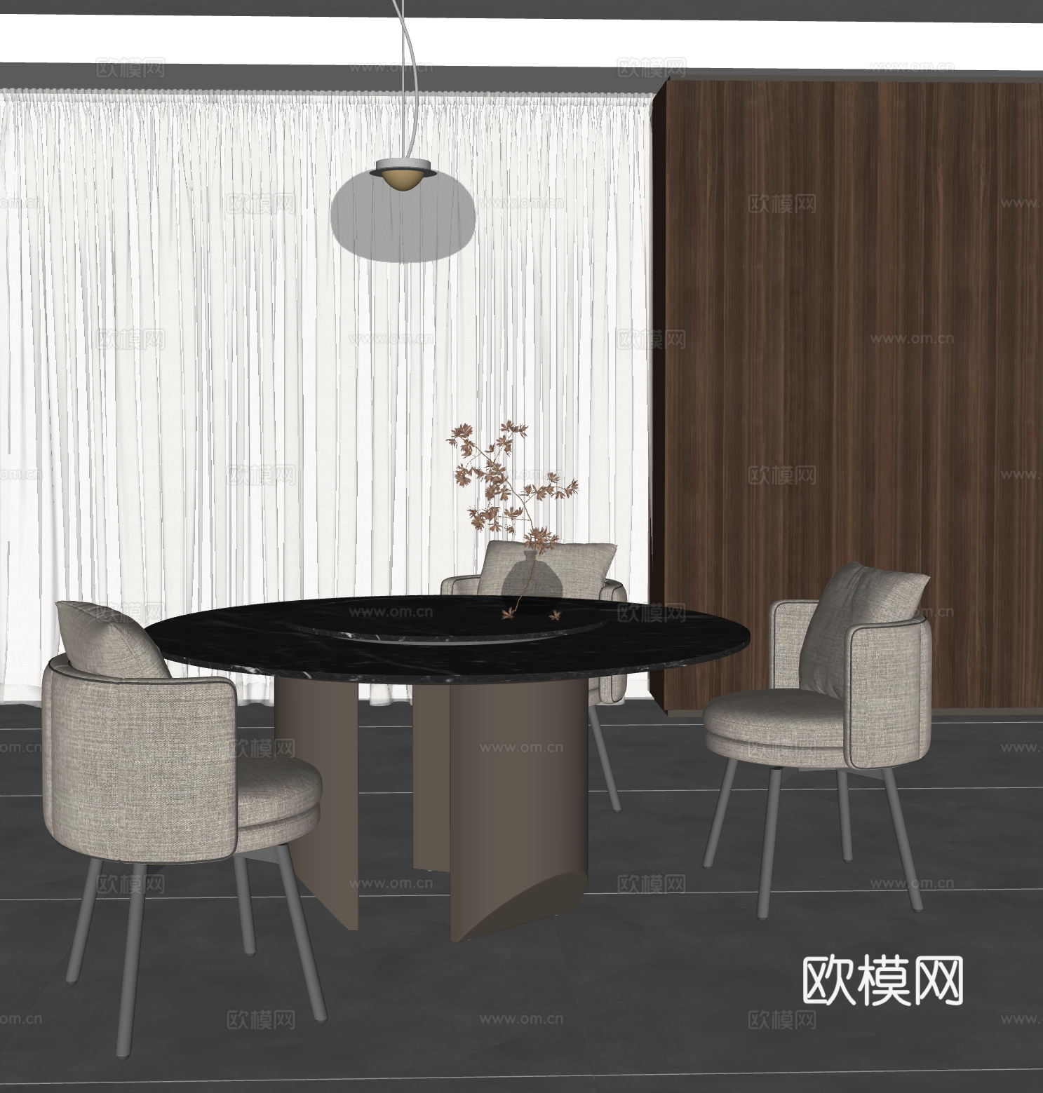 MINOTTI 现代意式餐厅 吊灯 圆形餐桌椅su模型
