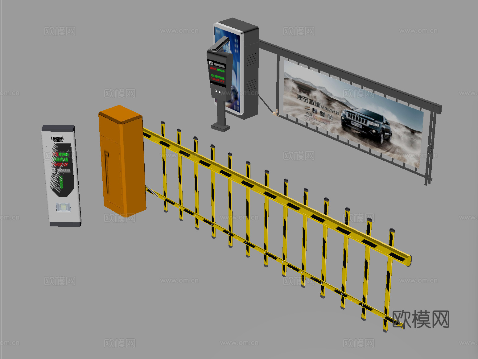 现代升降杆道闸栏杆 电动停车收费杆 门禁机闸机su模型