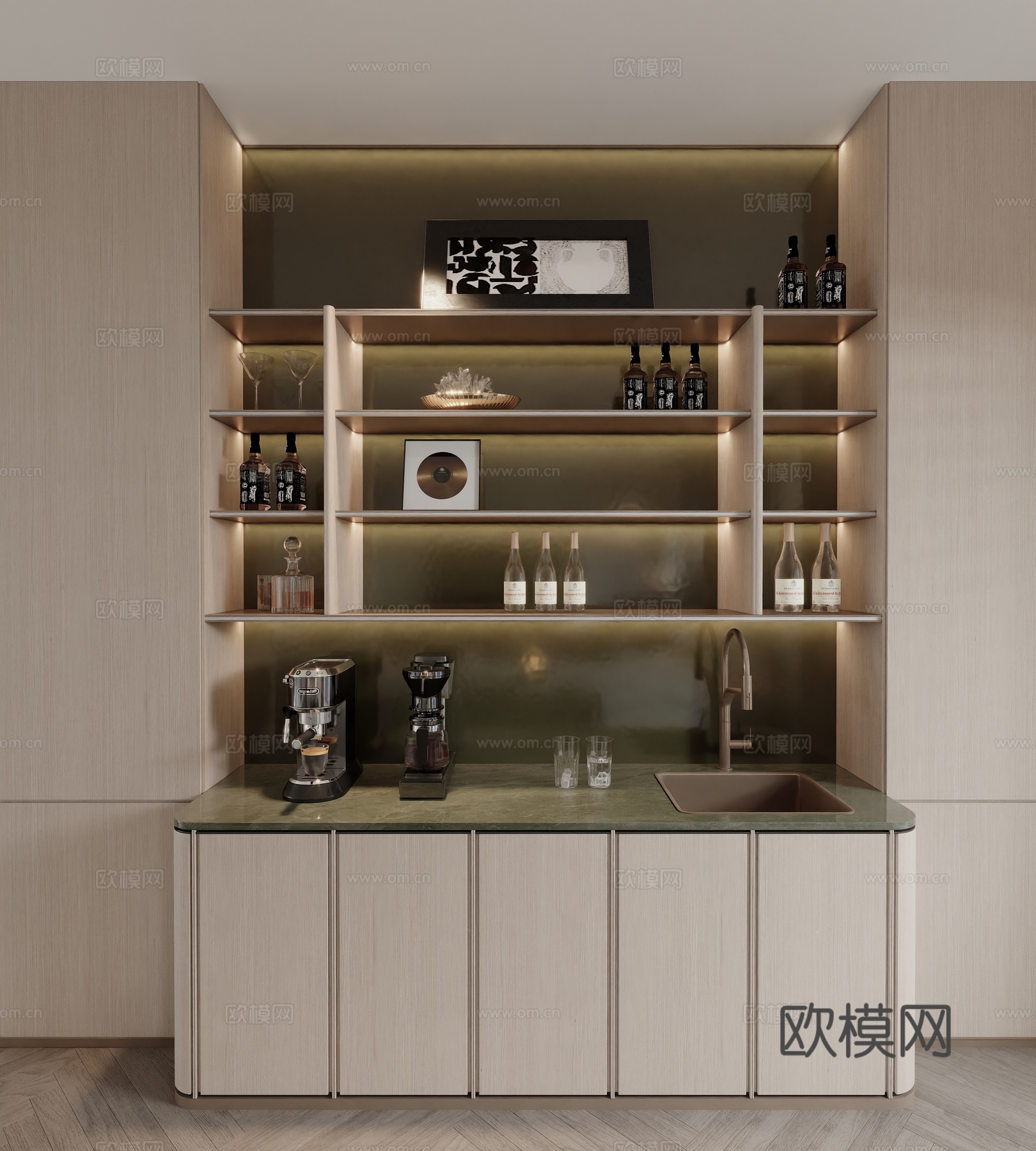 现代酒柜餐边柜3d模型下载