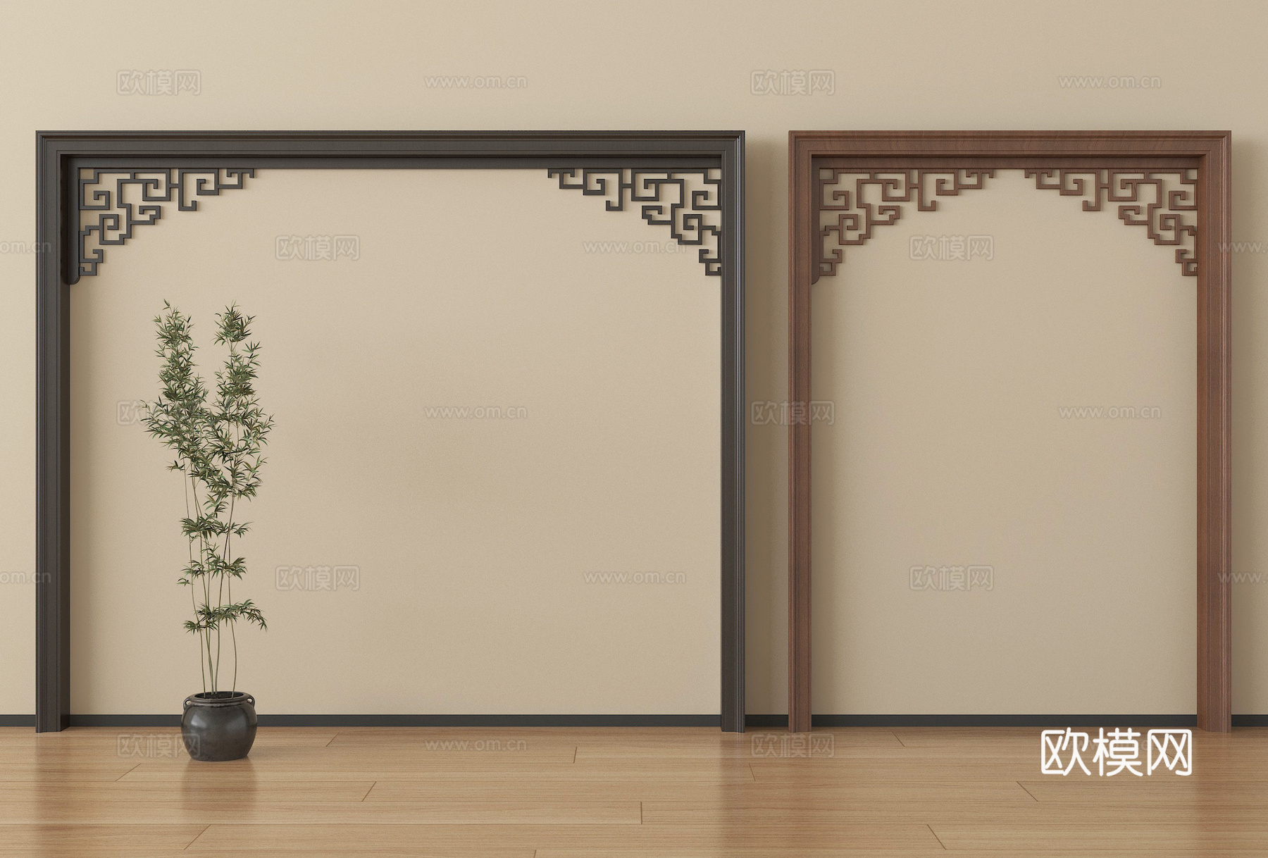 新中式垭口 隔断 门洞su模型