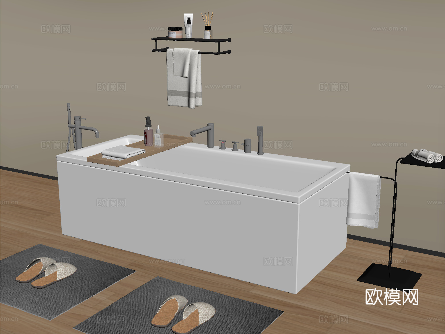 现代浴缸 毛巾架  一体式浴缸 洗浴用品su模型