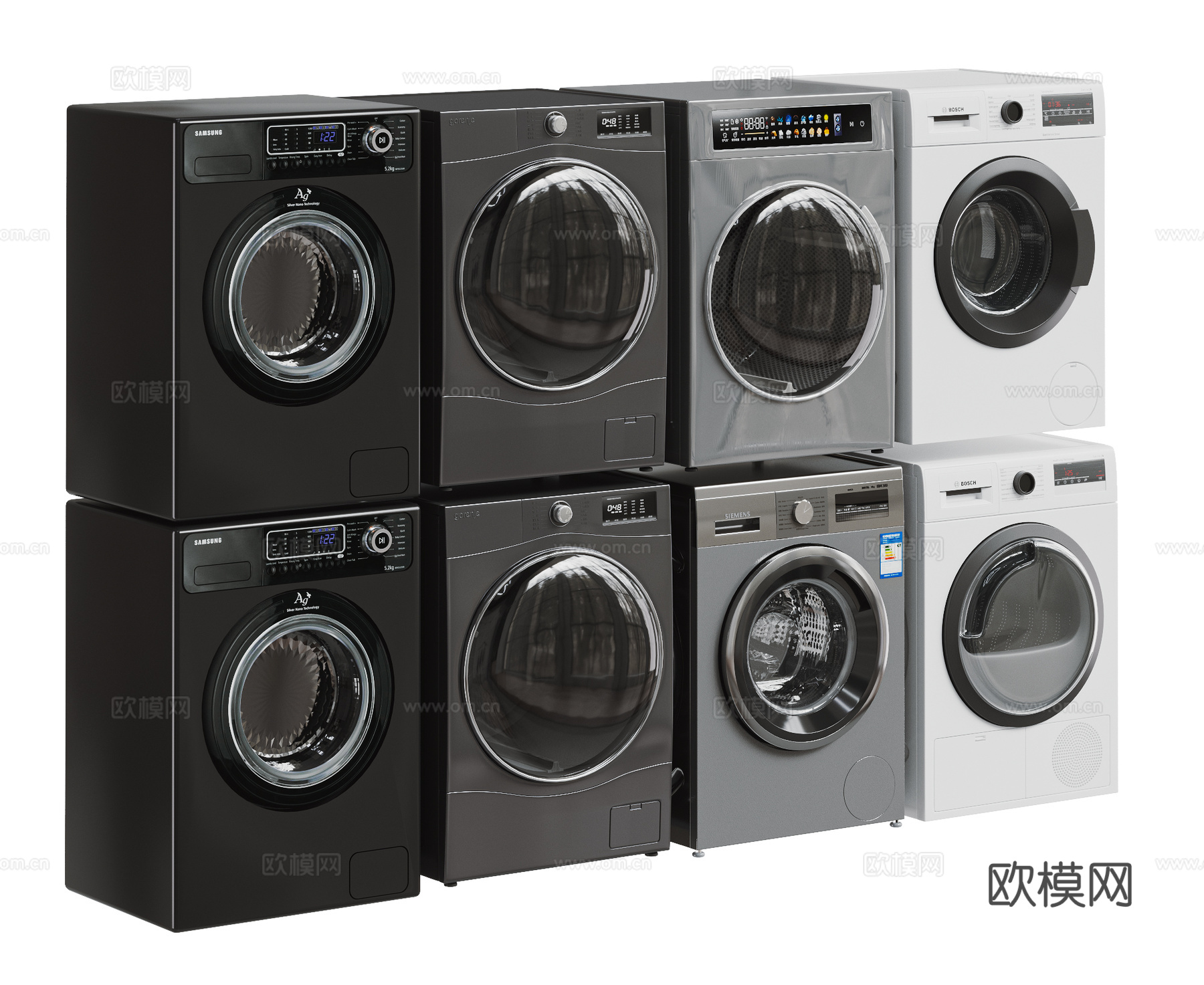 现代洗衣机组合 洗烘套装su模型