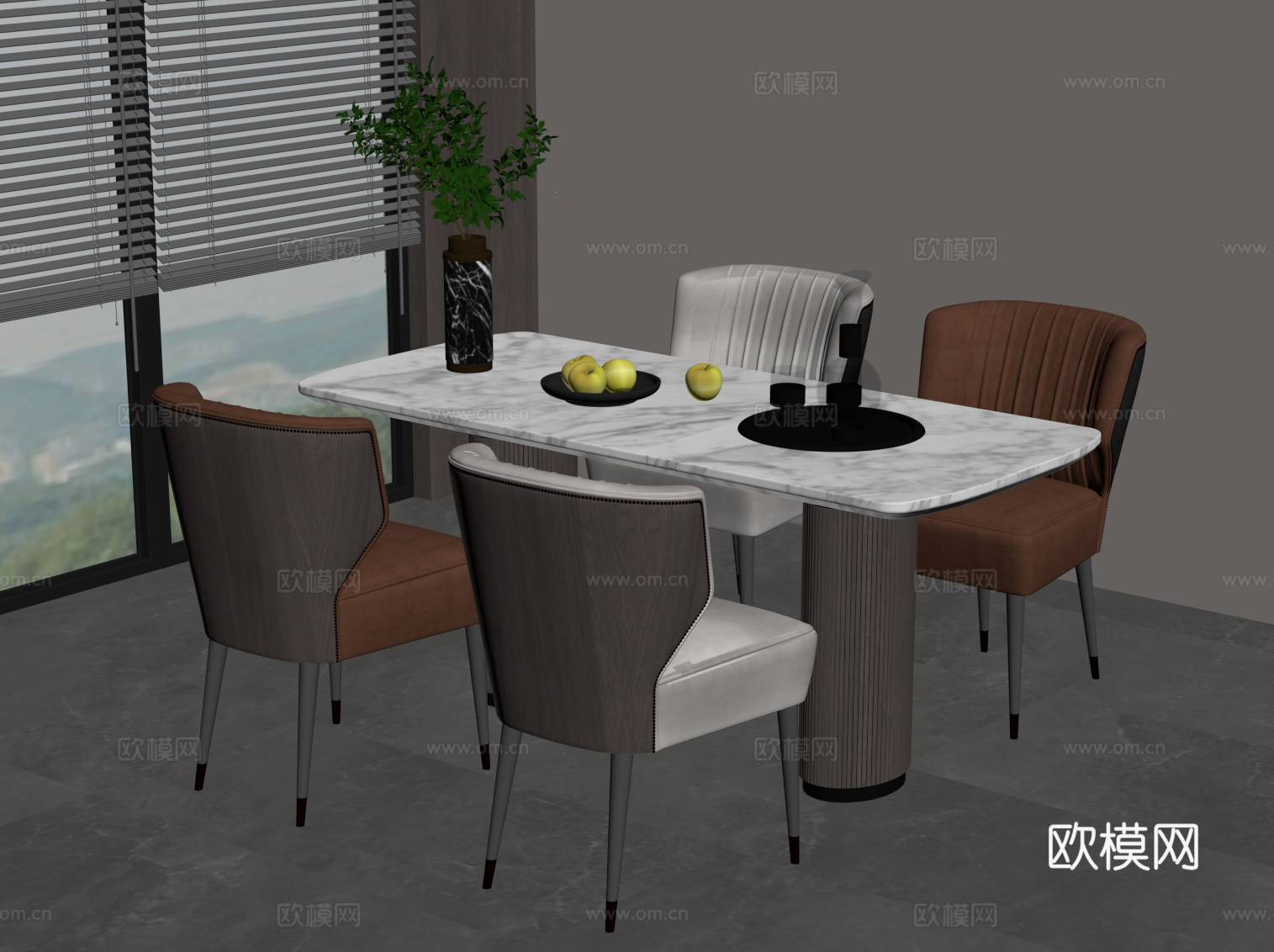 现代意式餐桌椅 大理石餐桌su模型